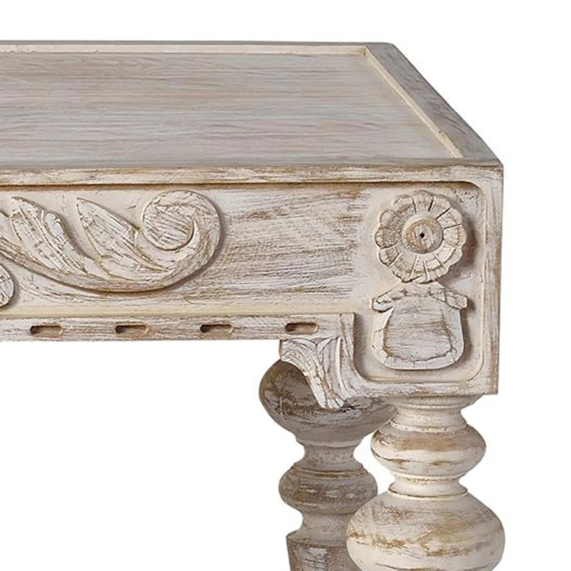Kasherazi Carved Coffee Table - Aged White, Mango Wood