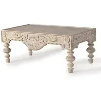 Kasherazi Carved Coffee Table - Aged White, Mango Wood