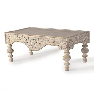 Kasherazi Carved Coffee Table - Aged White, Mango Wood image