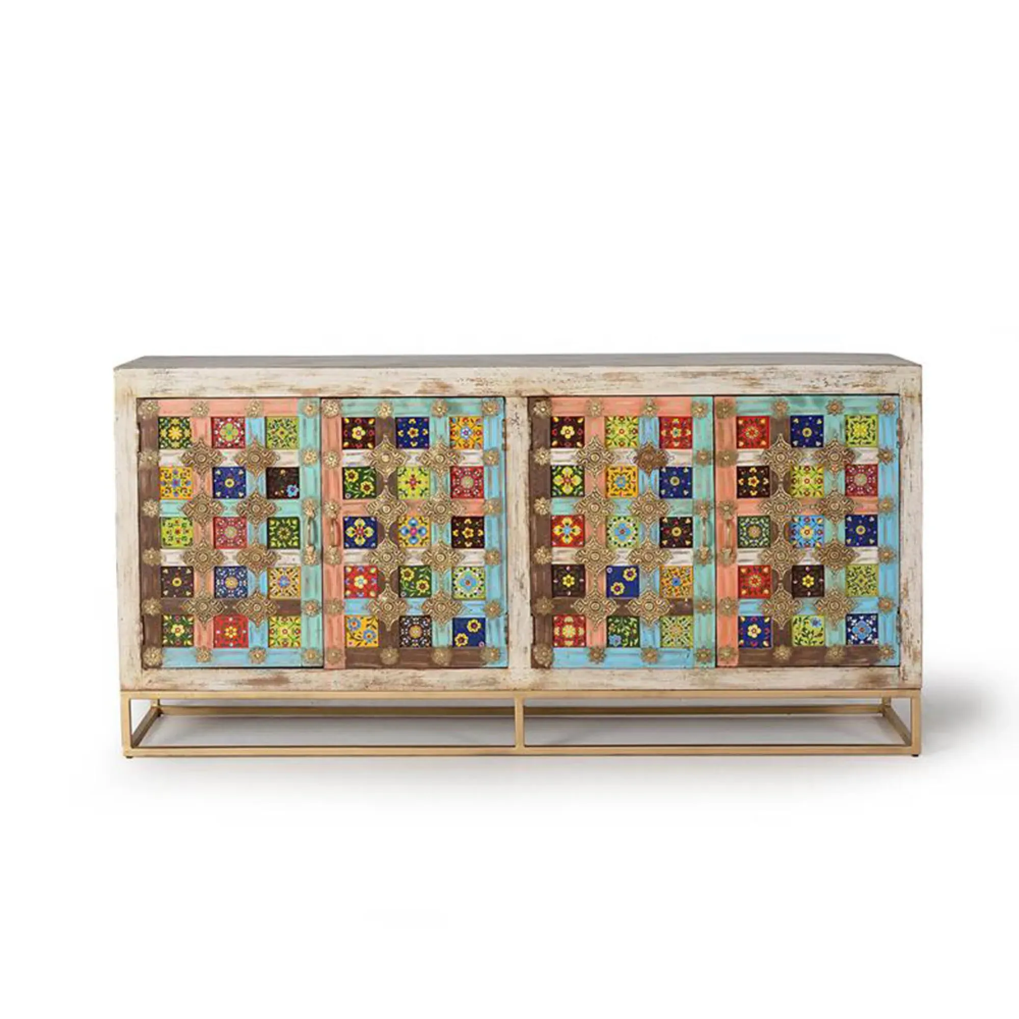 Koritza Distressed 4 Door Sideboard - Aged White, Mango Wood