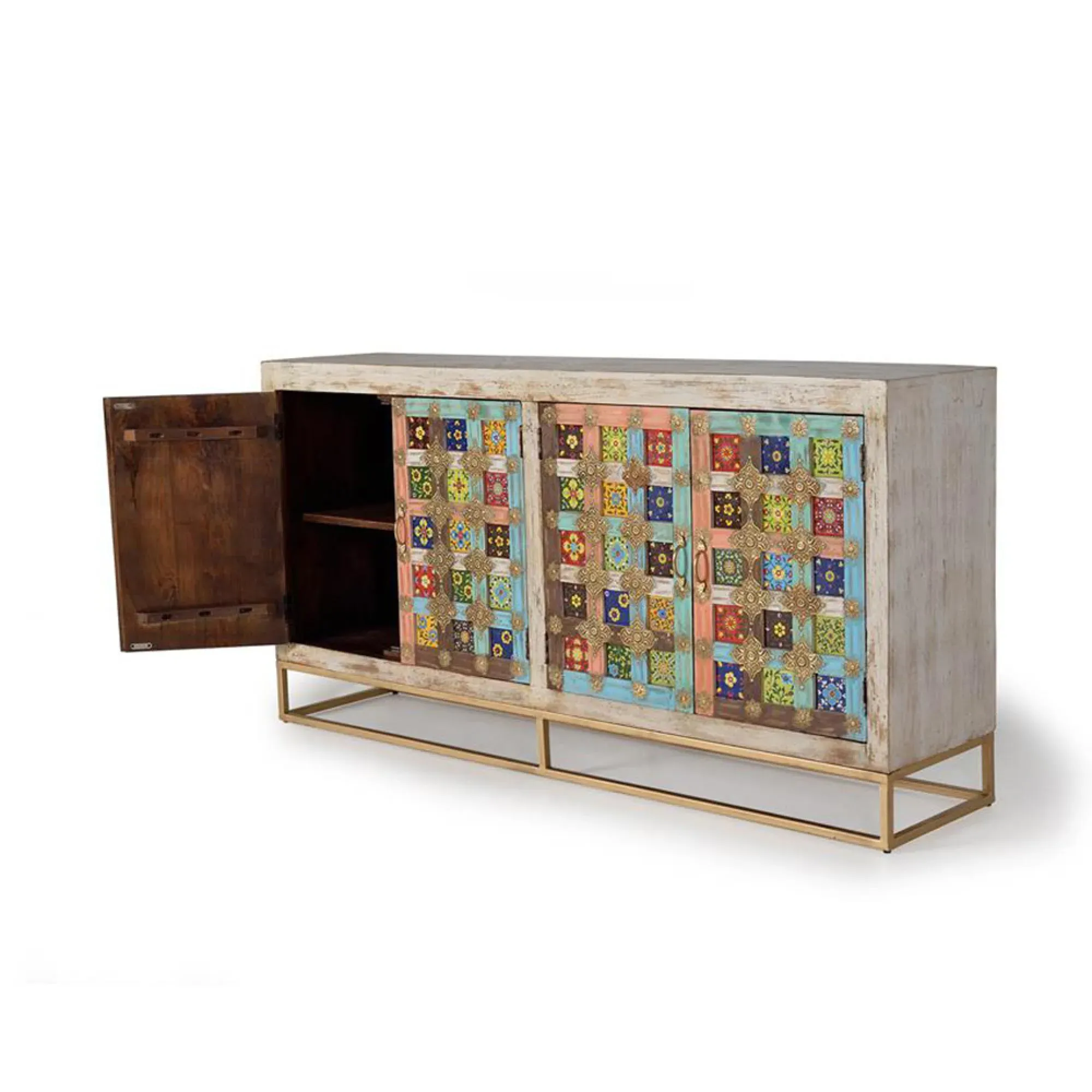 Koritza Distressed 4 Door Sideboard - Aged White, Mango Wood