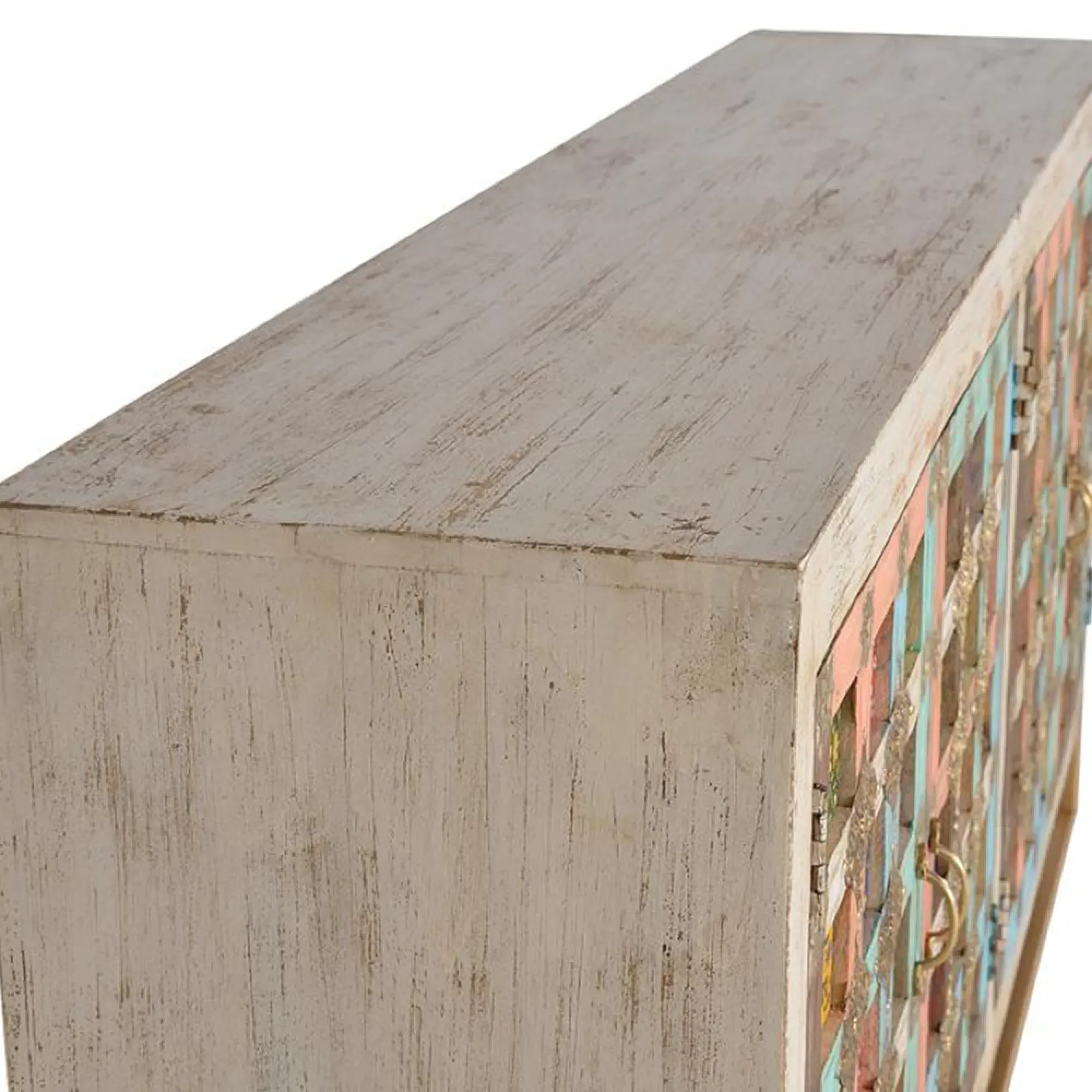 Koritza Distressed 4 Door Sideboard - Aged White, Mango Wood