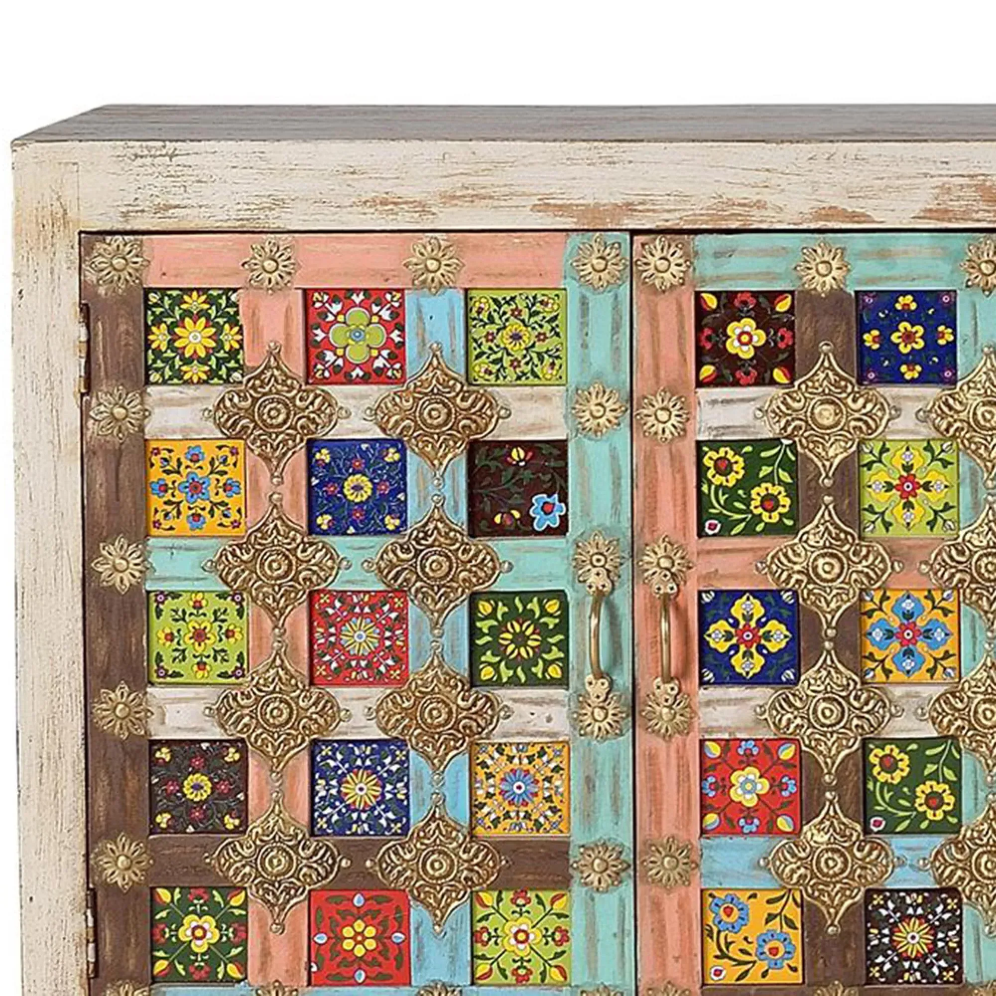 Koritza Distressed 4 Door Sideboard - Aged White, Mango Wood