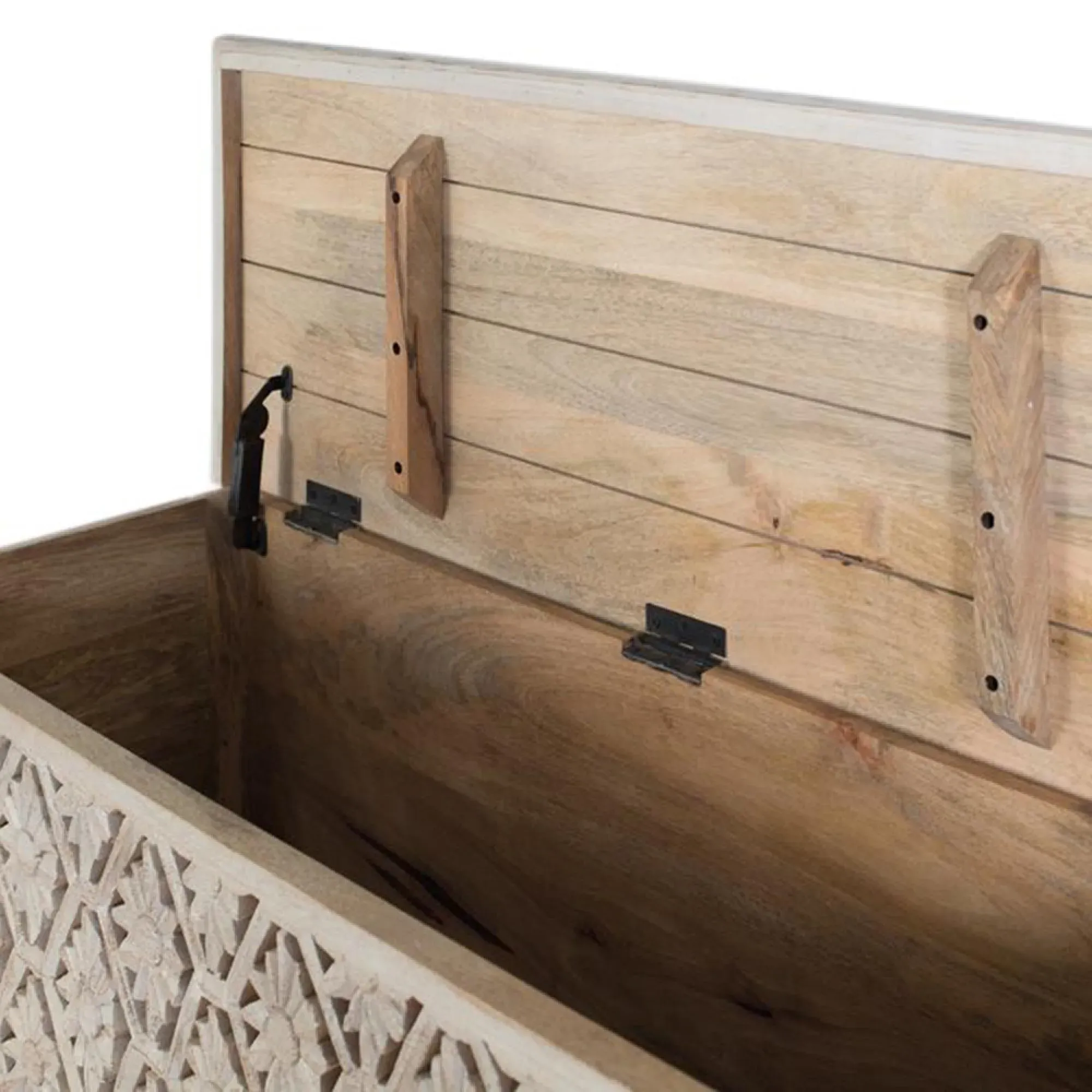 Kraschach Carved Storage Trunk - Pickled White, Mango Wood