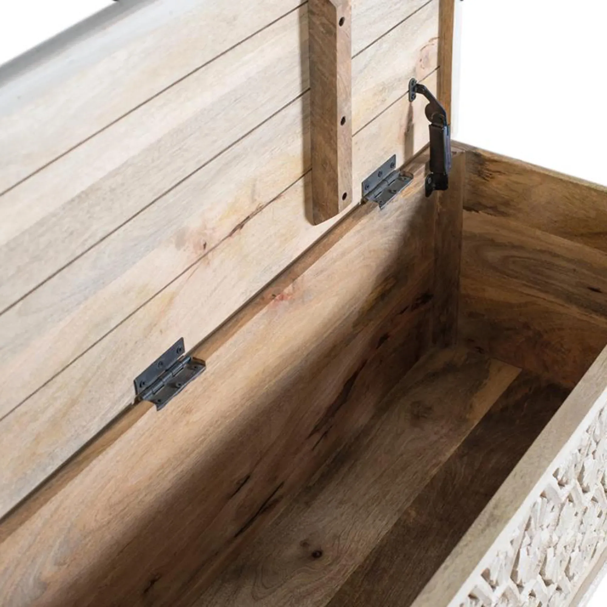 Kraschach Carved Storage Trunk - Pickled White, Mango Wood