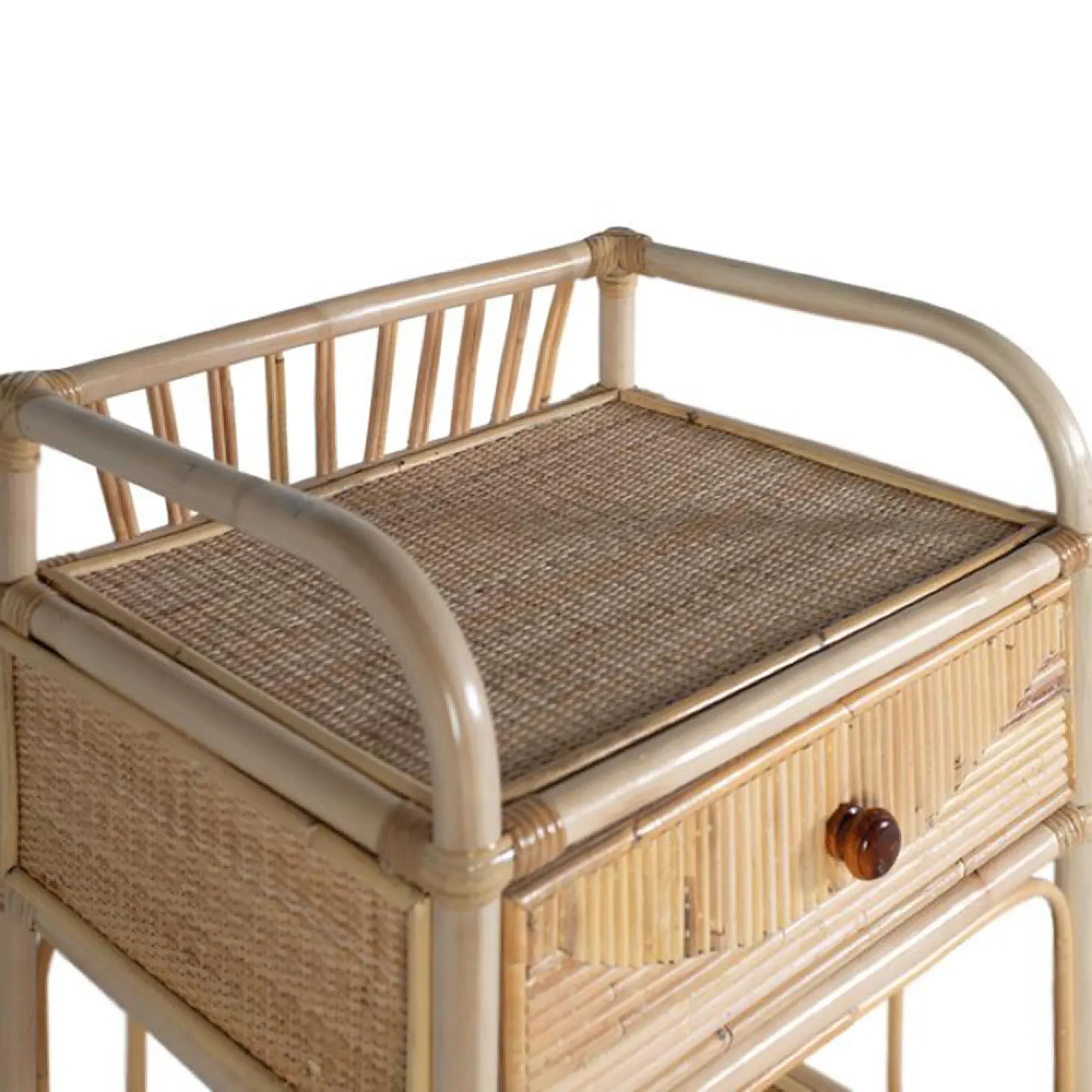 Lazlar 1 Drawer Bedside Table - Natural, Rattan
