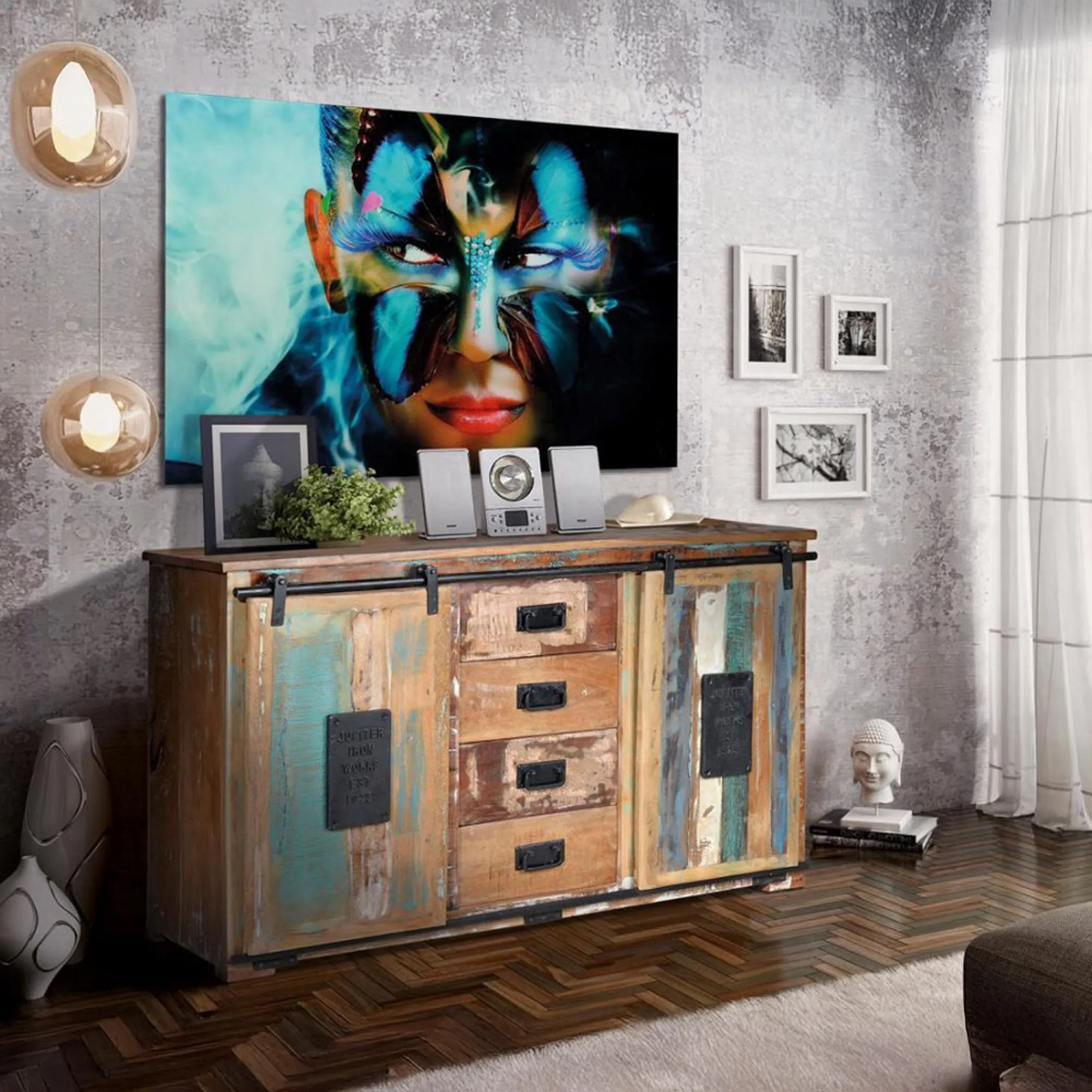 Leniasi Medium Sideboard with Sliding Doors - Recycled Wood