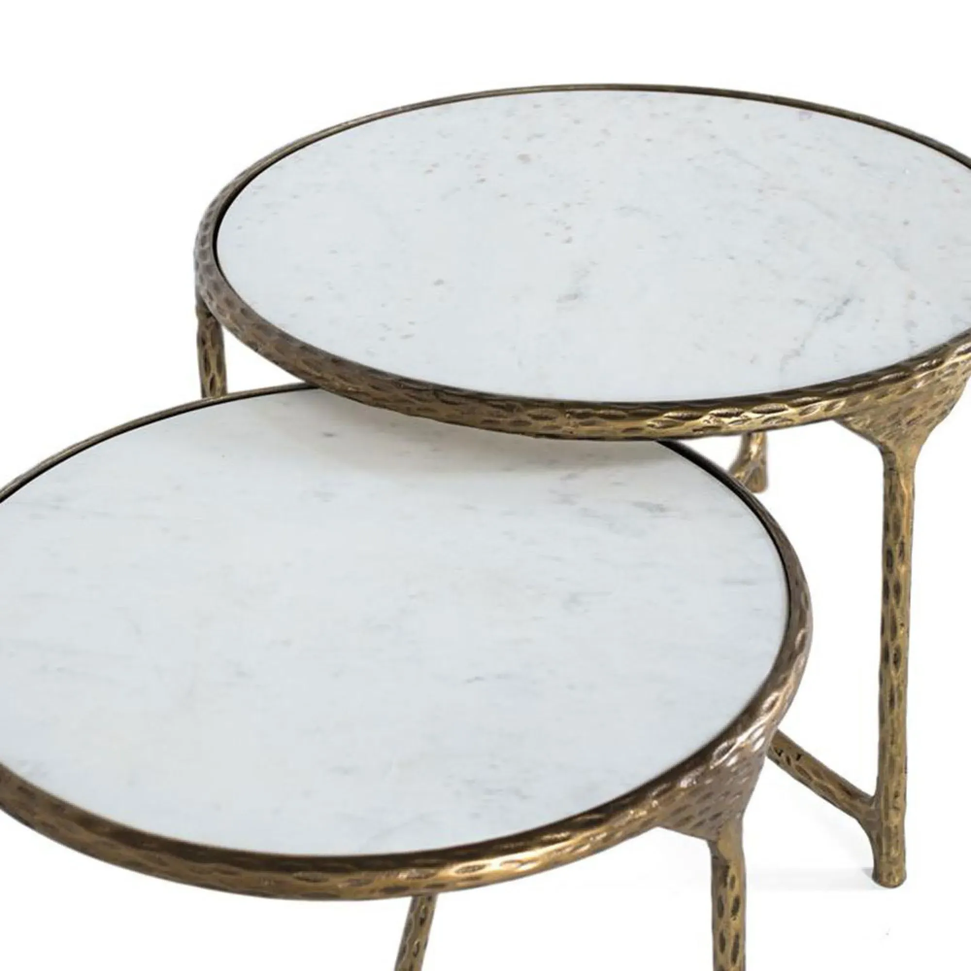 Livorno Round Nest of 2 Tables - White, Marble