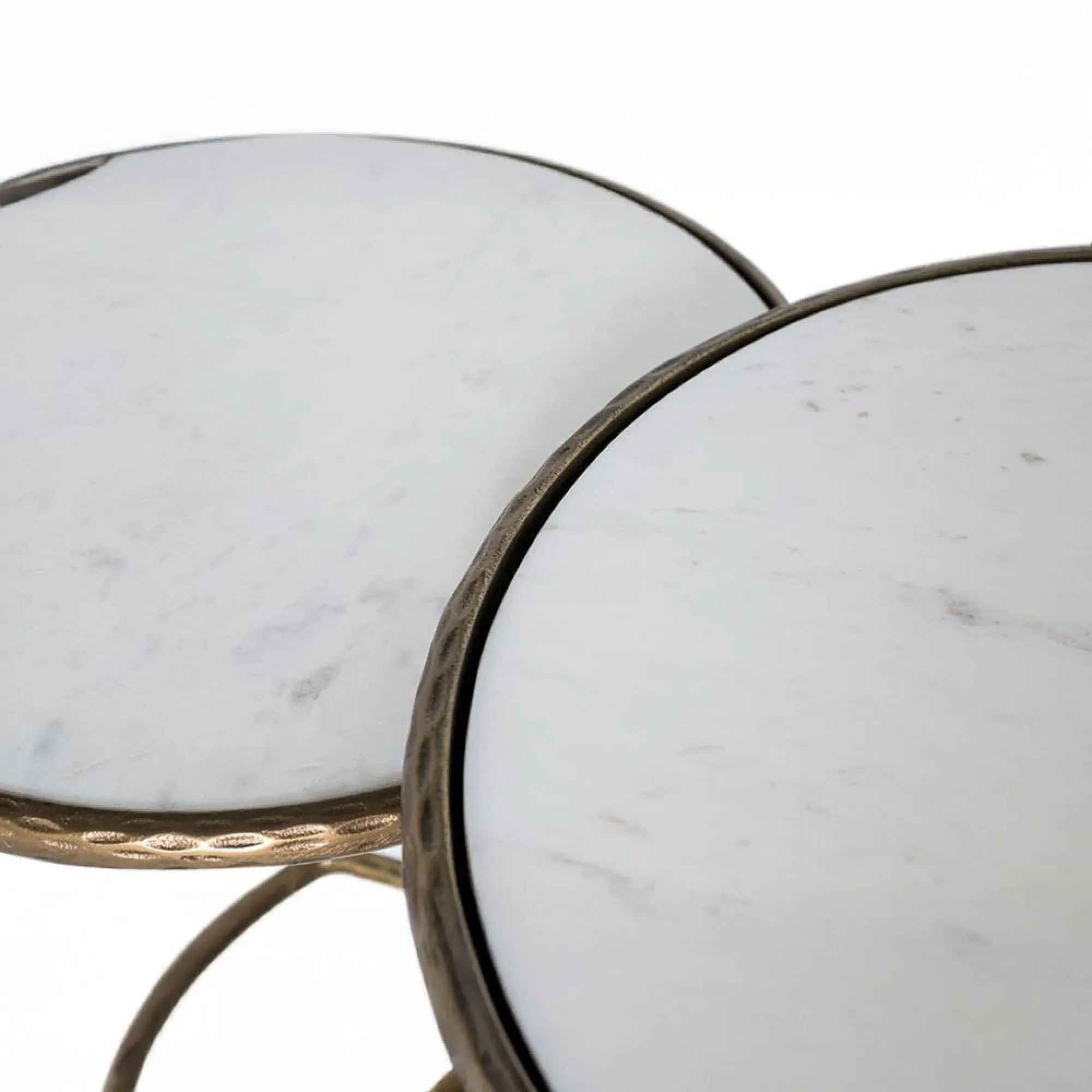 Livorno Round Nest of 2 Tables - White, Marble