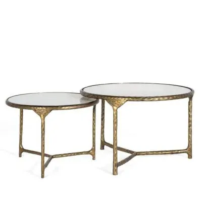 Livorno Round Nest of 2 Tables - White, Marble