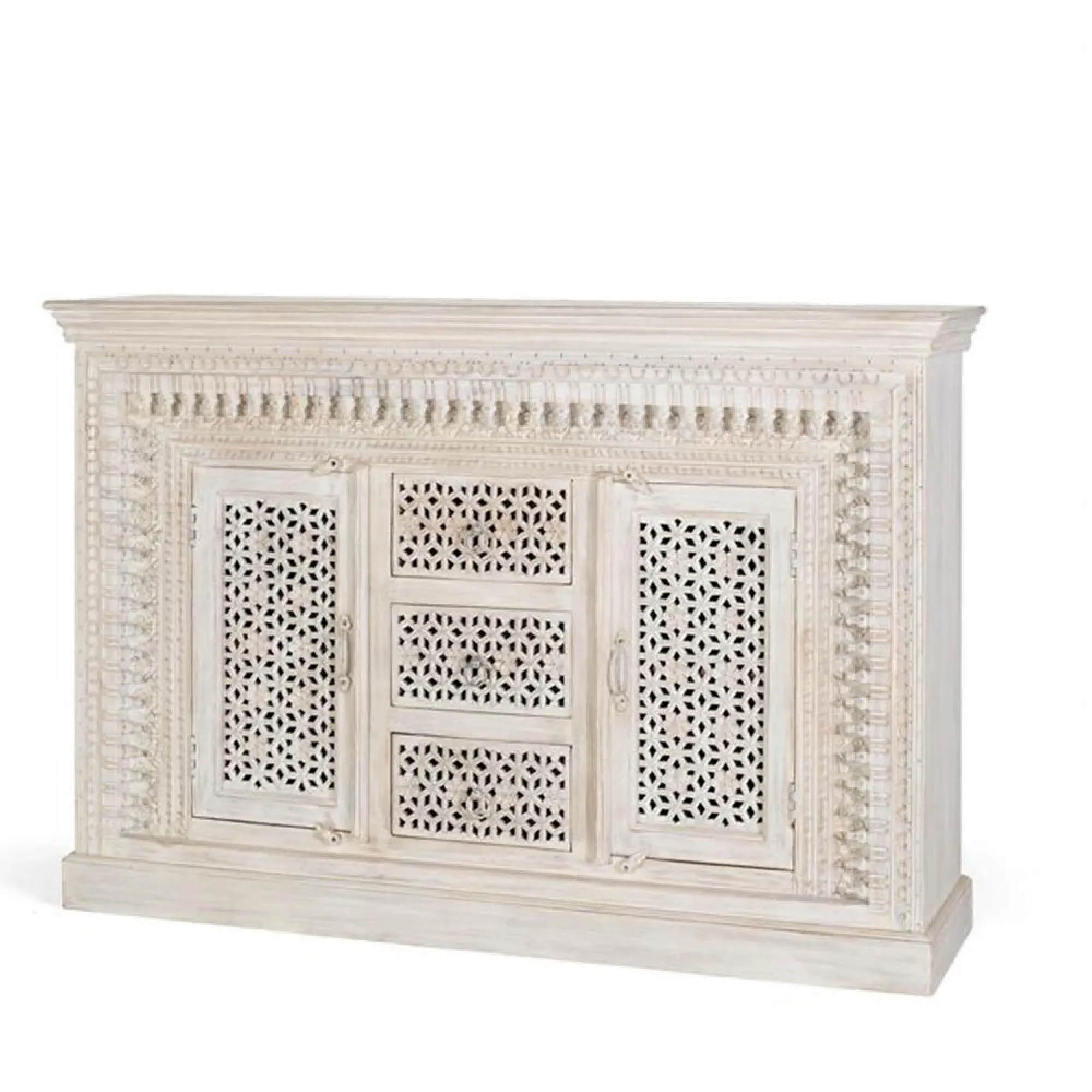 Lomax 2 Door Medium Sideboard - Aged White, Carved Mango Wood