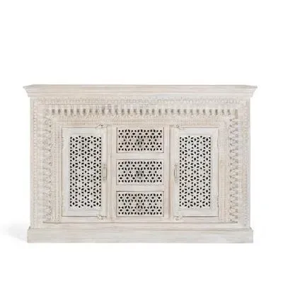 Lomax 2 Door Medium Sideboard - Aged White, Carved Mango Wood