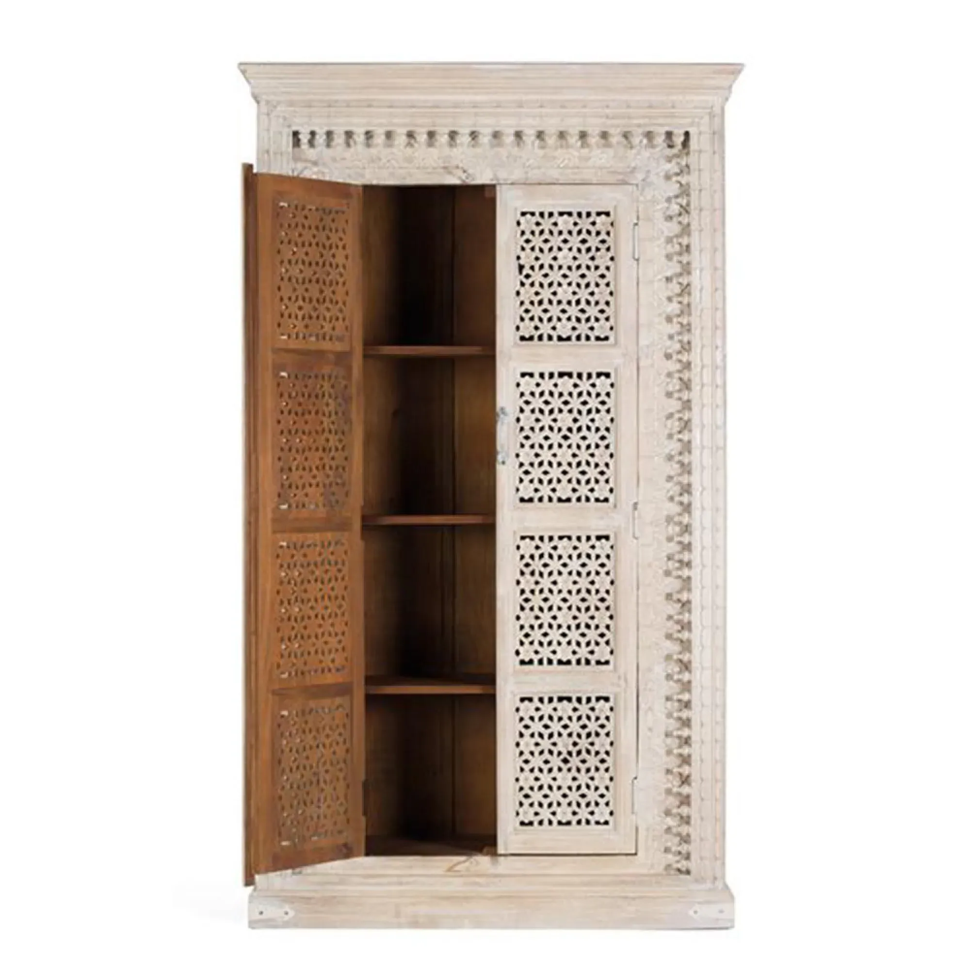 Lomax Carved 2 Door Wardrobe - Antique White, Mango Wood