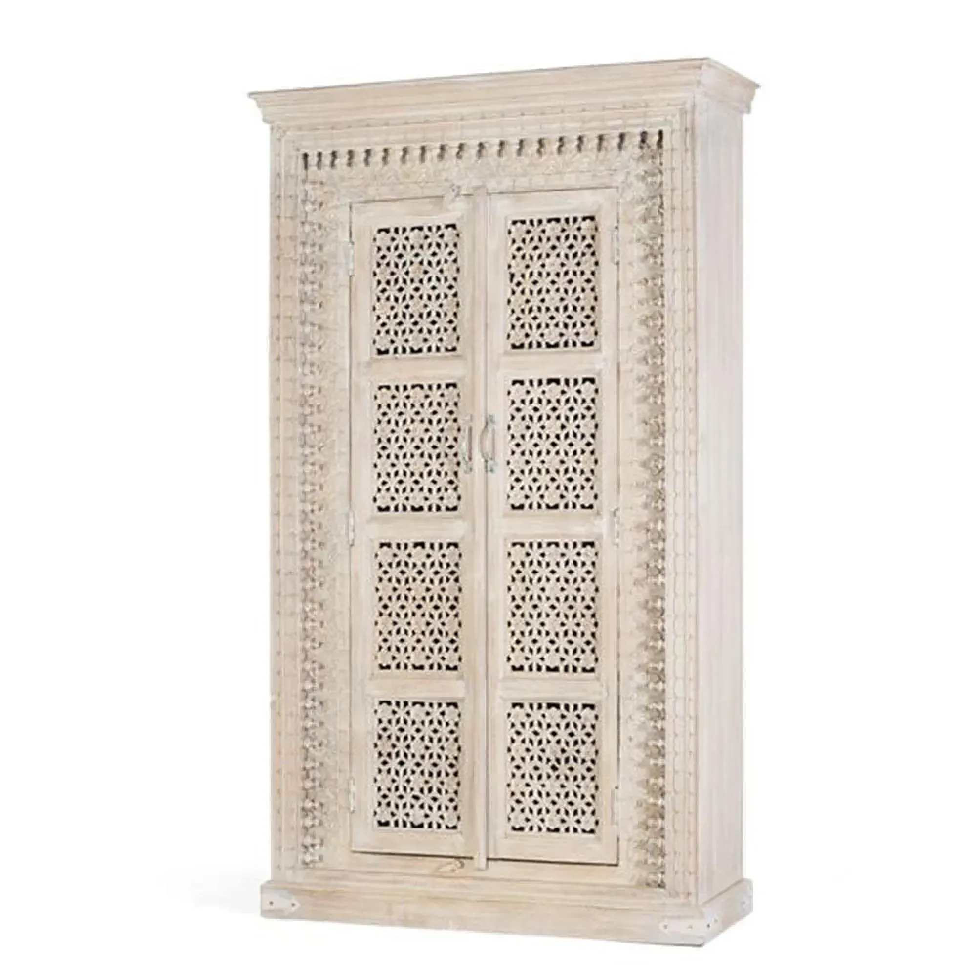 Lomax Carved 2 Door Wardrobe - Antique White, Mango Wood