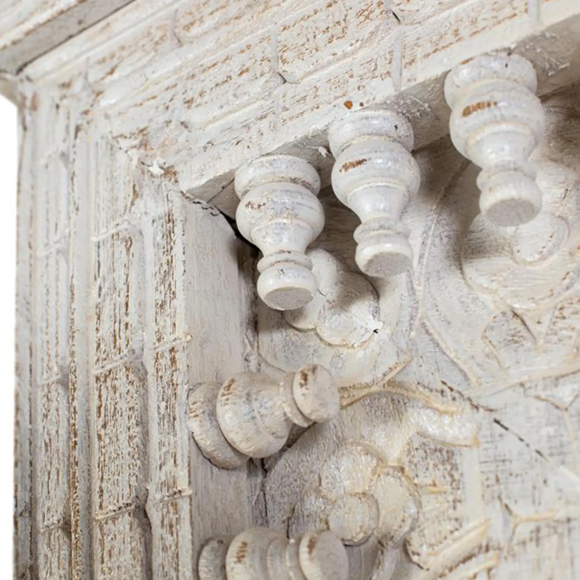 Lomax Carved 2 Door Wardrobe - Antique White, Mango Wood