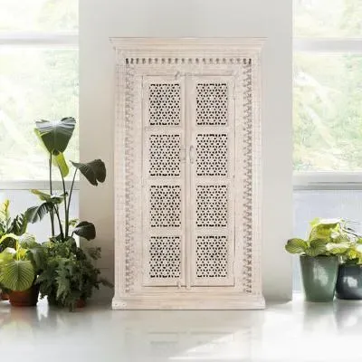 Lomax Carved 2 Door Wardrobe - Antique White, Mango Wood image