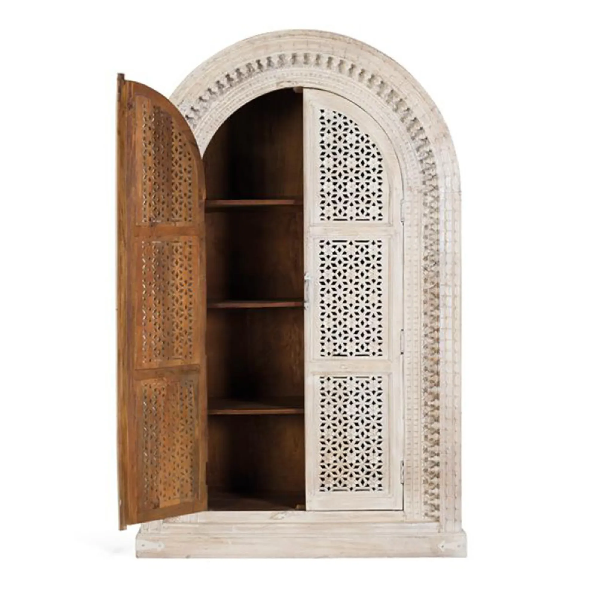 Lomax Carved Arch 2 Door Wardrobe - Antique White, Mango Wood