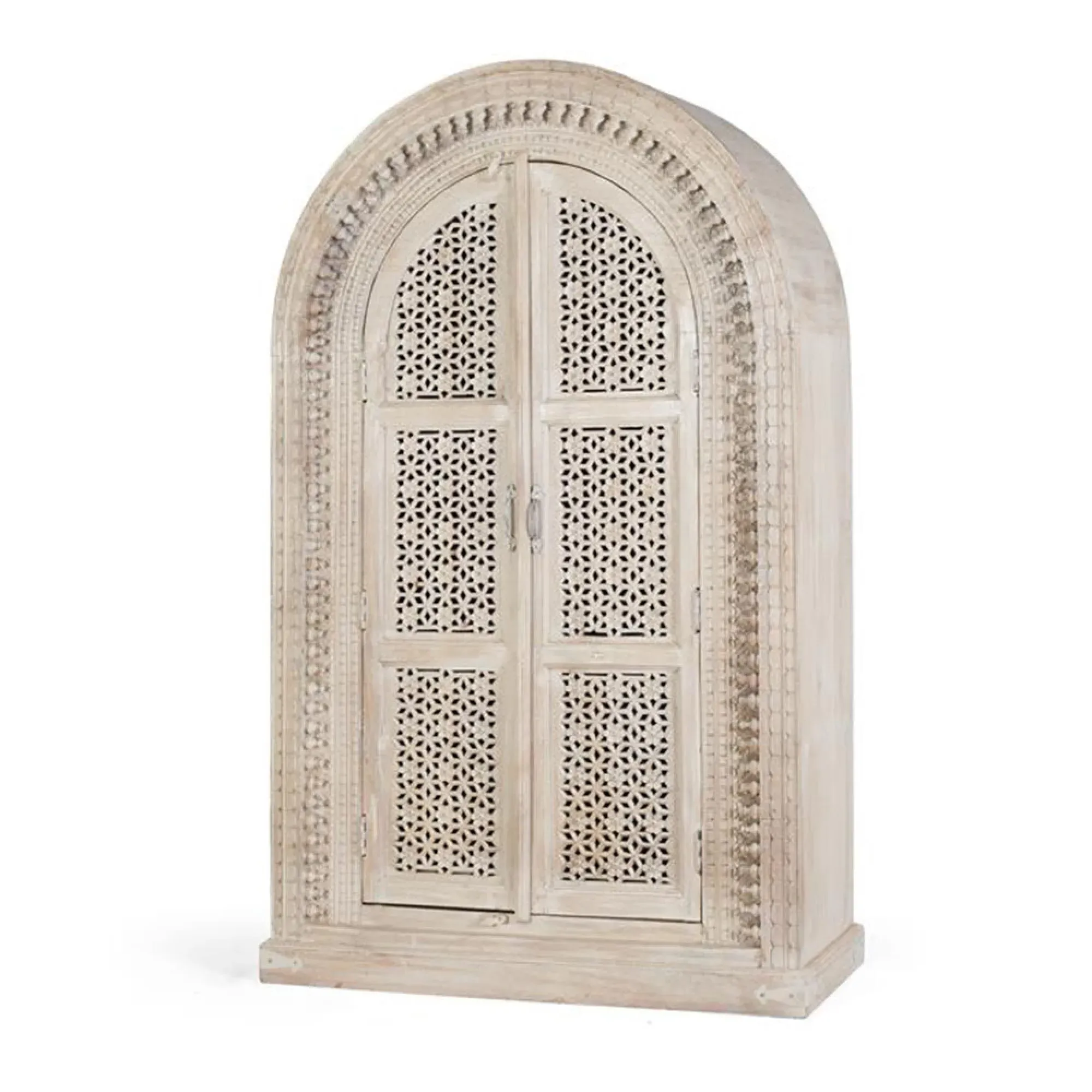 Lomax Carved Arch 2 Door Wardrobe - Antique White, Mango Wood