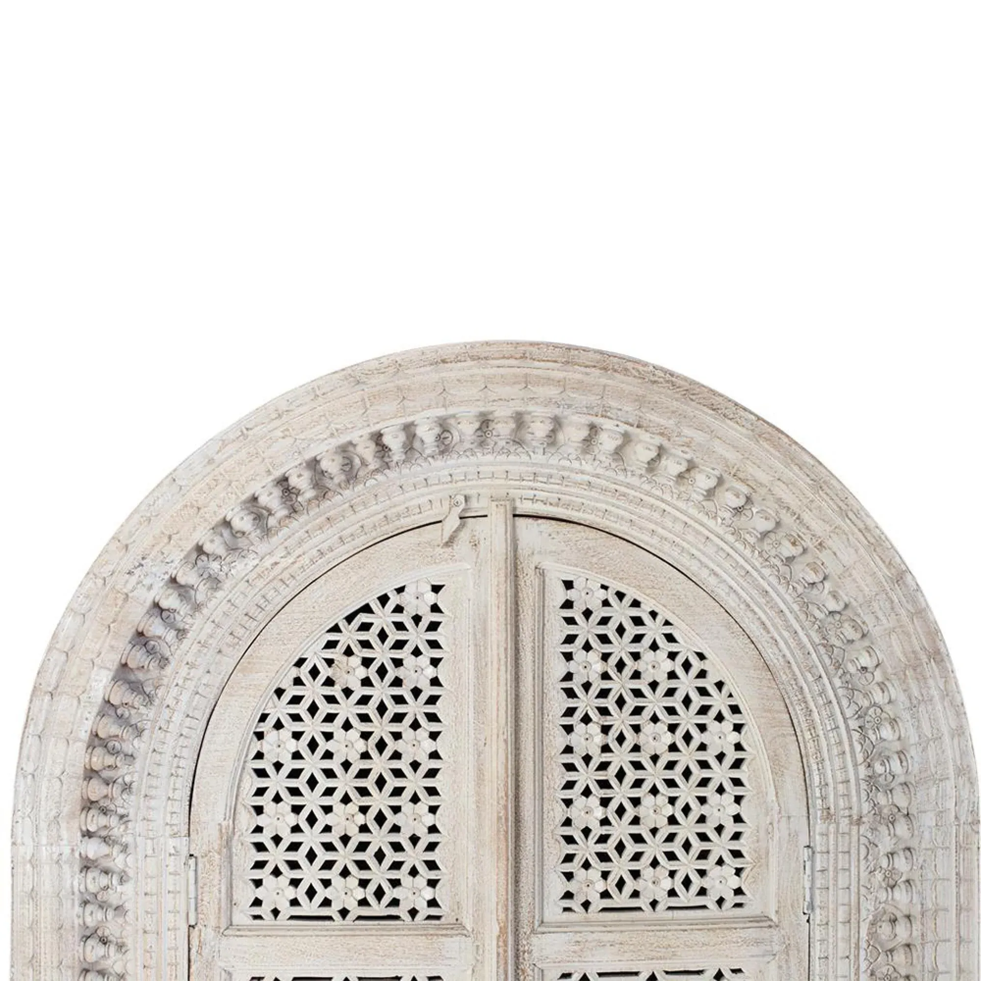Lomax Carved Arch 2 Door Wardrobe - Antique White, Mango Wood