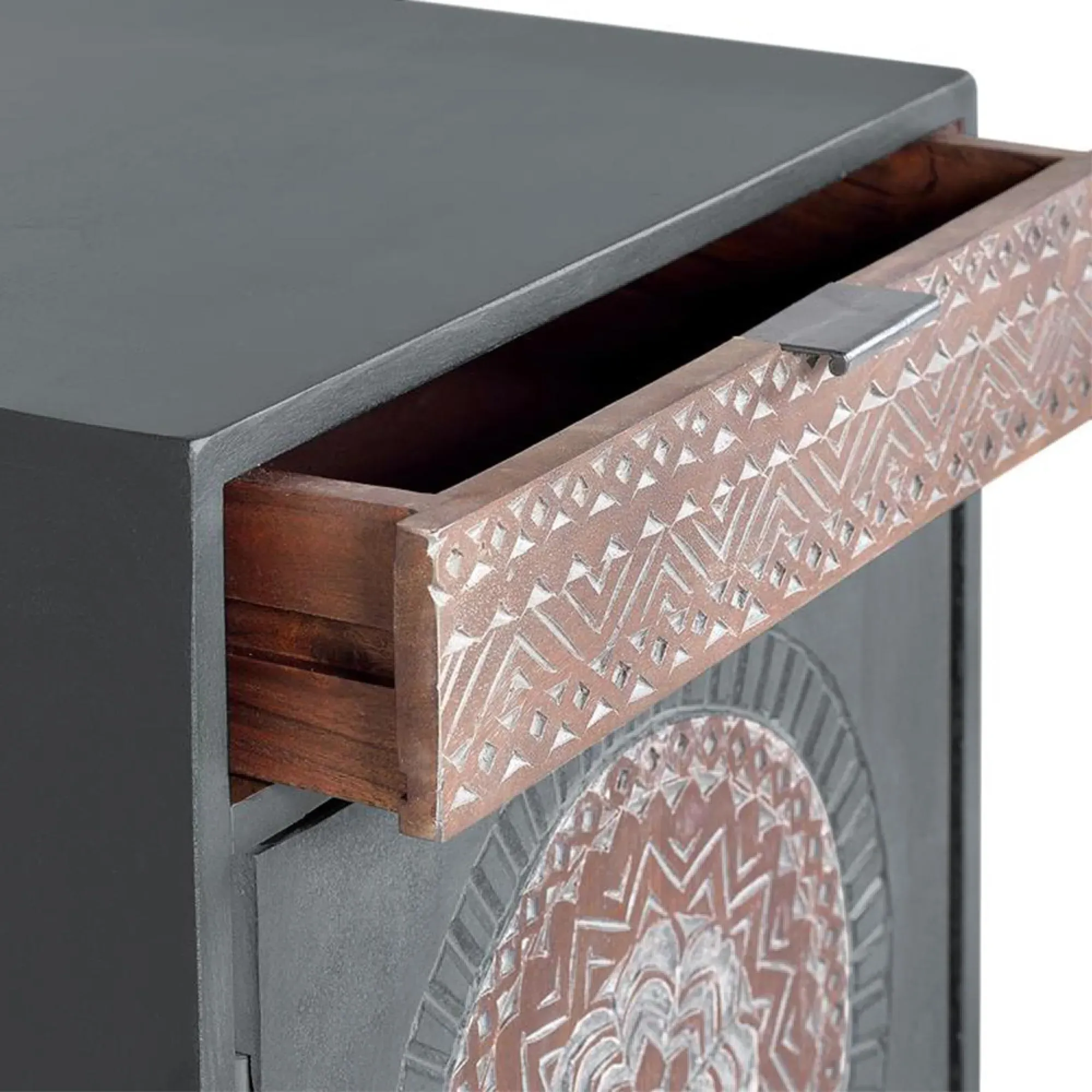 Lytton 1 Door Bedside Cabinet - Grey, Mango Wood