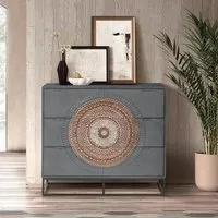 Lytton 3 Drawer Chest - Grey, Carved Mango Wood
