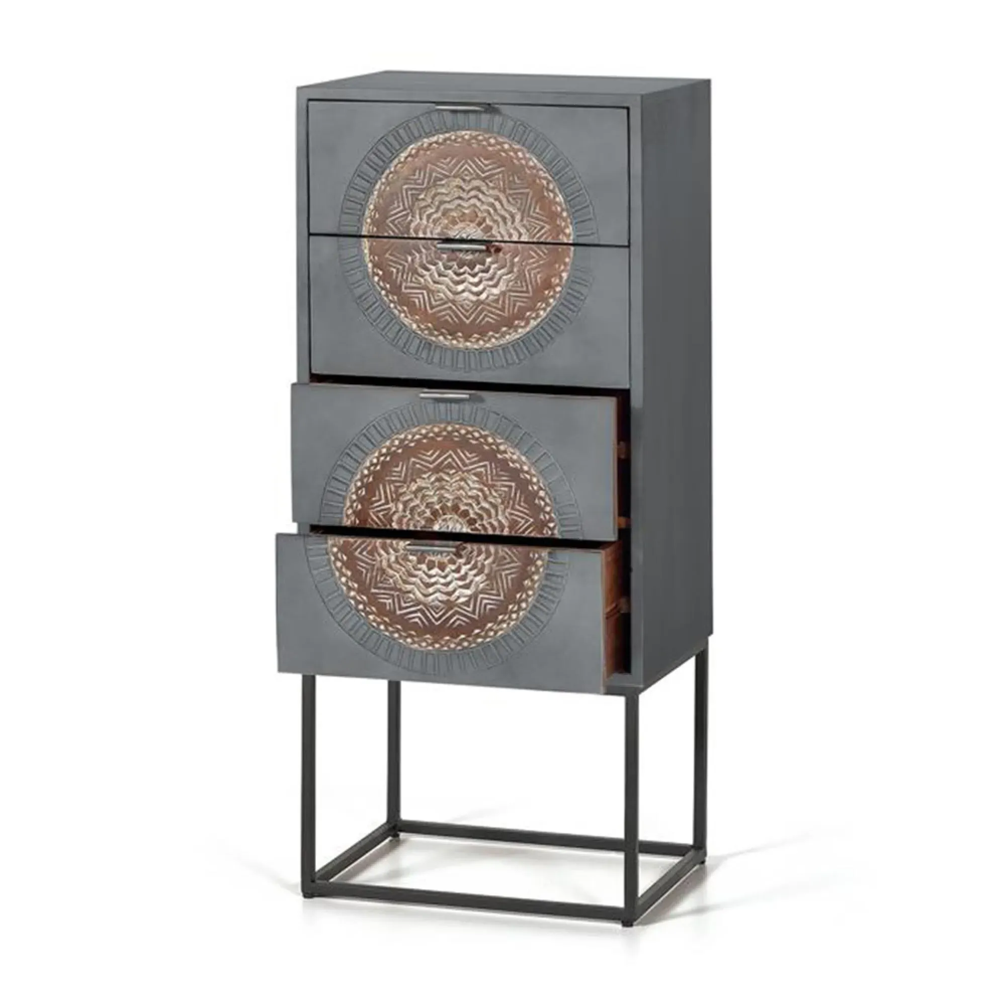 Lytton 4 Drawer Tall Chest - Grey, Mango Wood