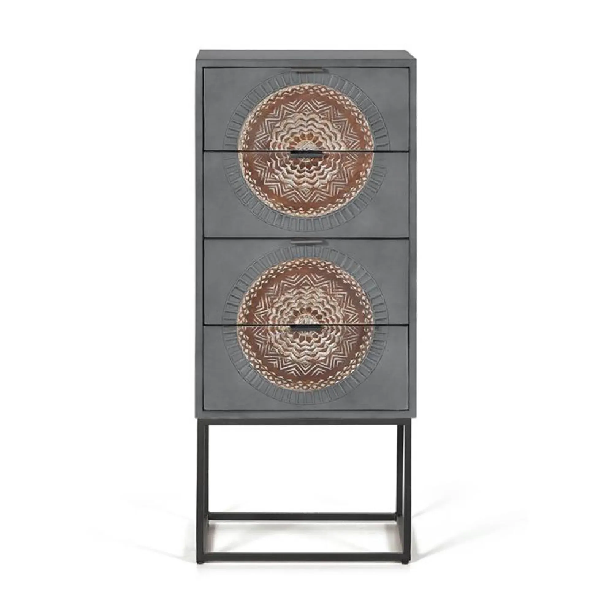 Lytton 4 Drawer Tall Chest - Grey, Mango Wood