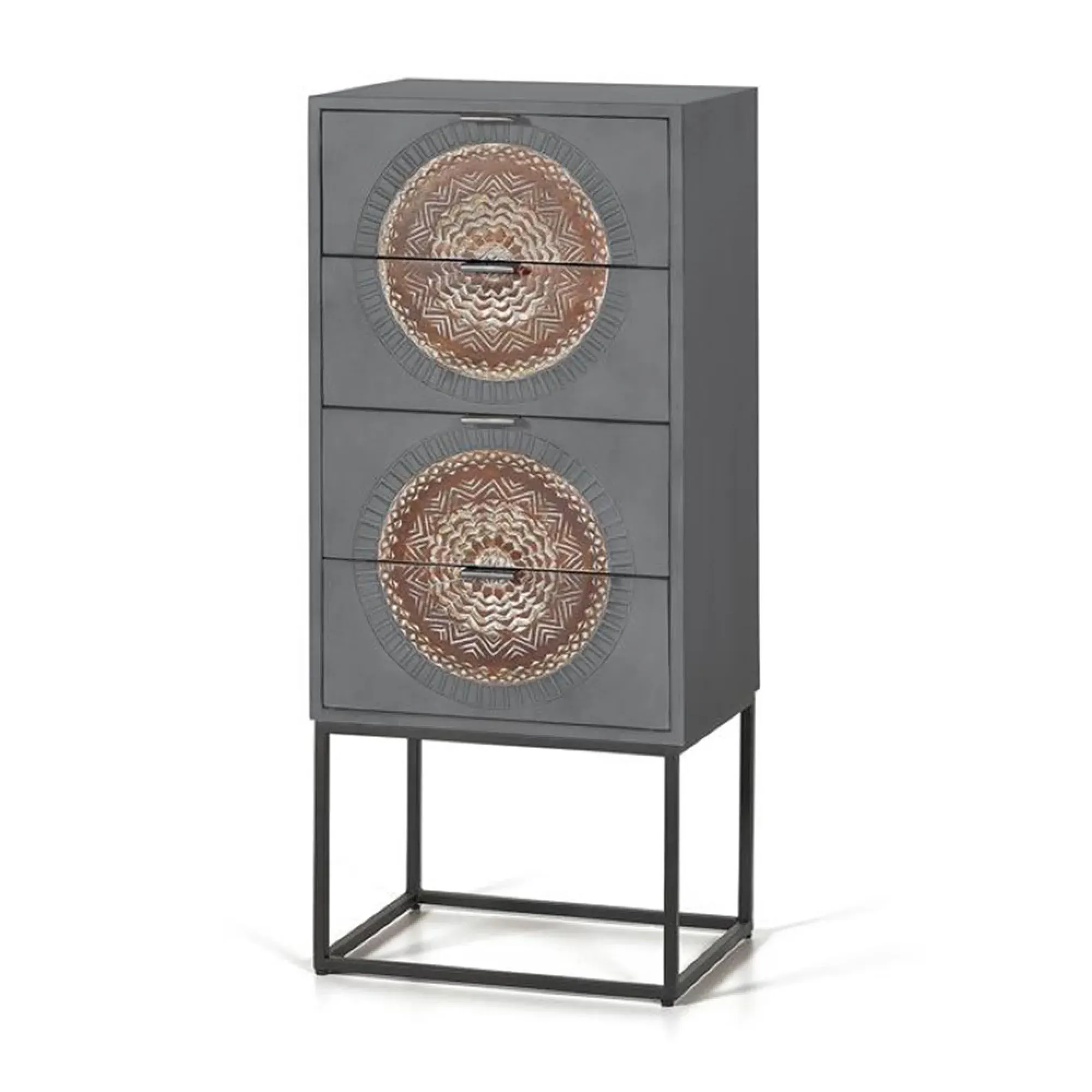 Lytton 4 Drawer Tall Chest - Grey, Mango Wood