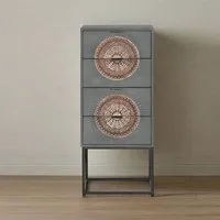 Lytton 4 Drawer Tall Chest - Grey, Mango Wood