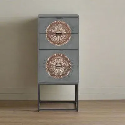 Lytton 4 Drawer Tall Chest - Grey, Mango Wood image