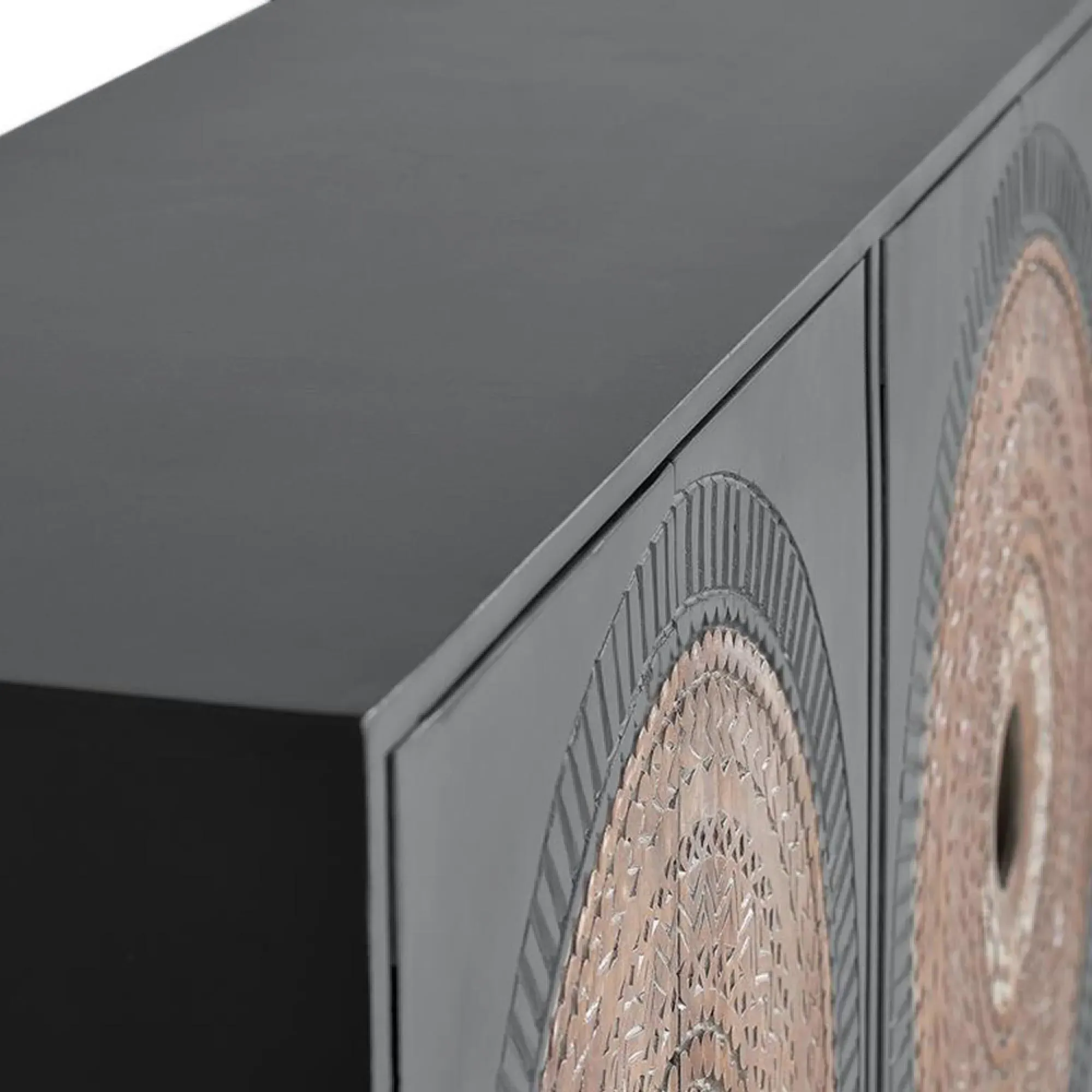 Lytton Carved Mango Wood 4 Door Medium Sideboard - Grey