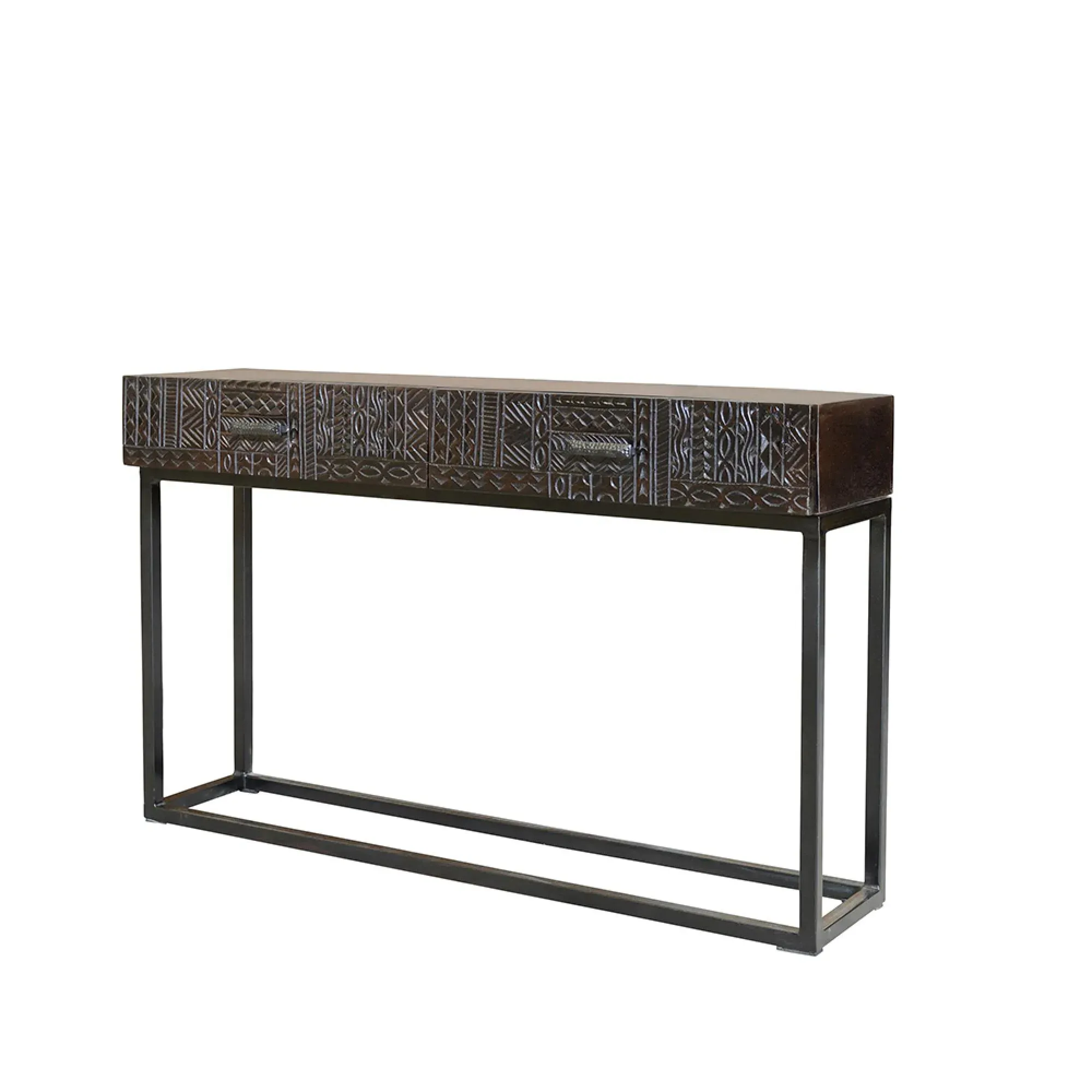Macedonia Carved 2 Drawer Console Table - Dark Walnut, Mango Wood