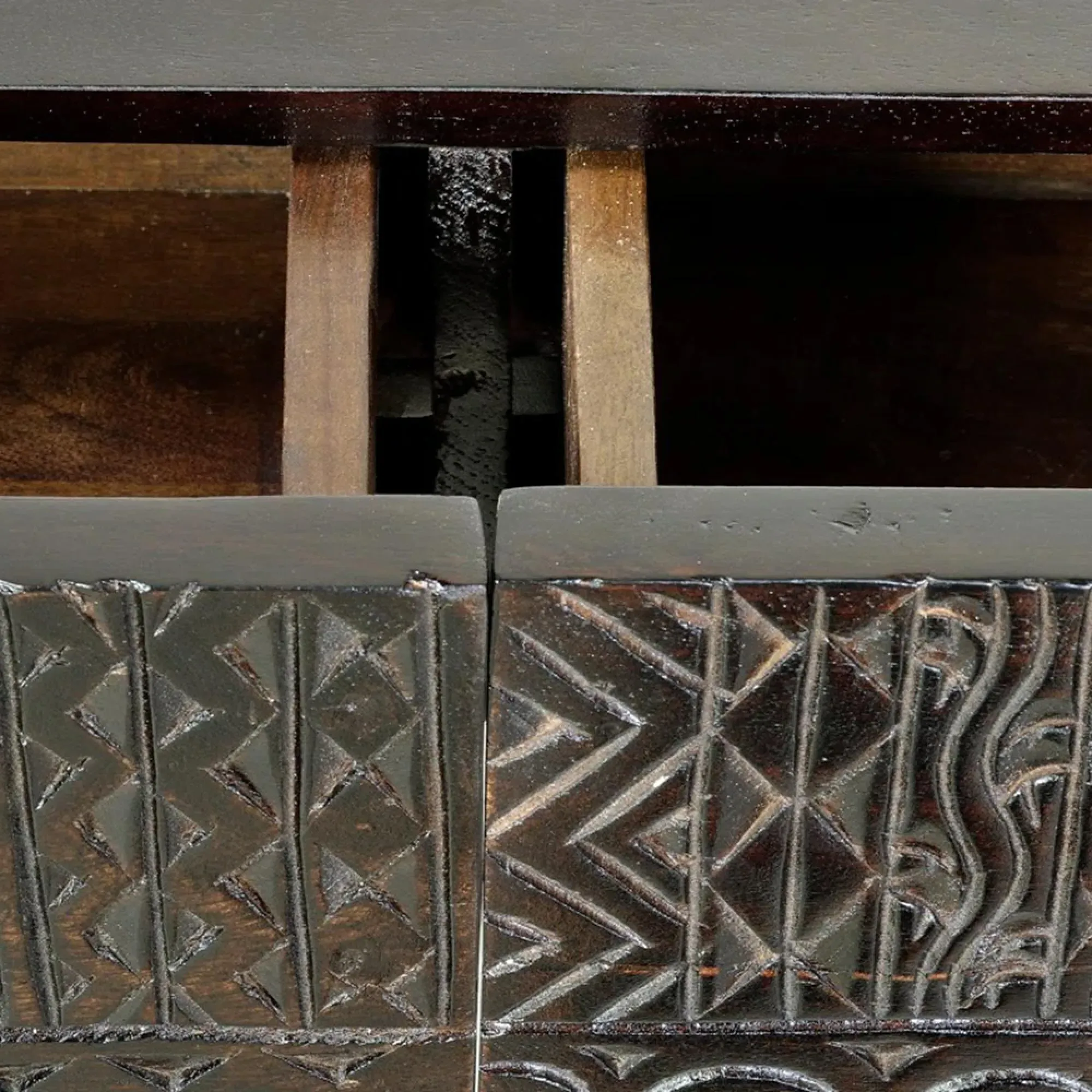 Macedonia Carved 2 Drawer Console Table - Dark Walnut, Mango Wood