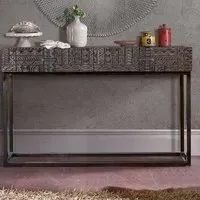 Macedonia Carved 2 Drawer Console Table - Dark Walnut, Mango Wood