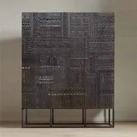 Macedonia Carved 3 Door Hall Cabinet - Dark Walnut, Mango Wood