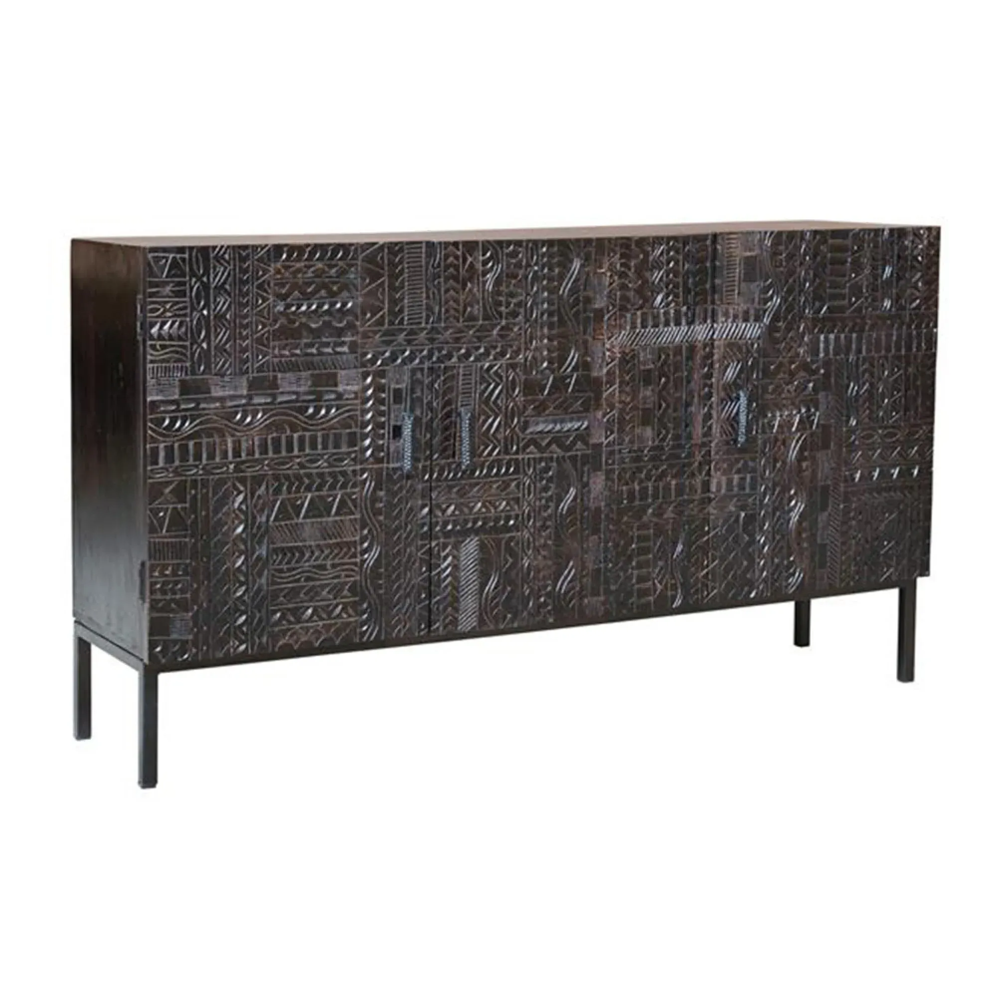 Macedonia Carved 3 Door Medium Sideboard - Dark Walnut, Mango Wood