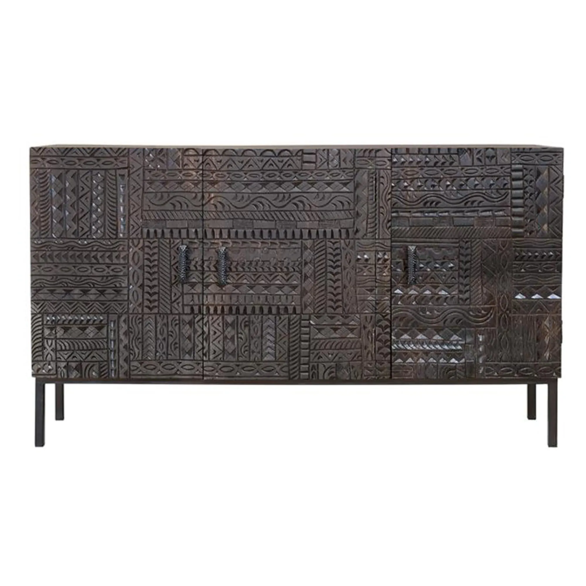 Macedonia Carved 3 Door Medium Sideboard - Dark Walnut, Mango Wood