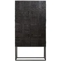Macedonia Carved 4 Door Hall Cabinet - Dark Mango Wood