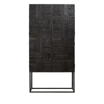 Macedonia Carved 4 Door Hall Cabinet - Dark Mango Wood image