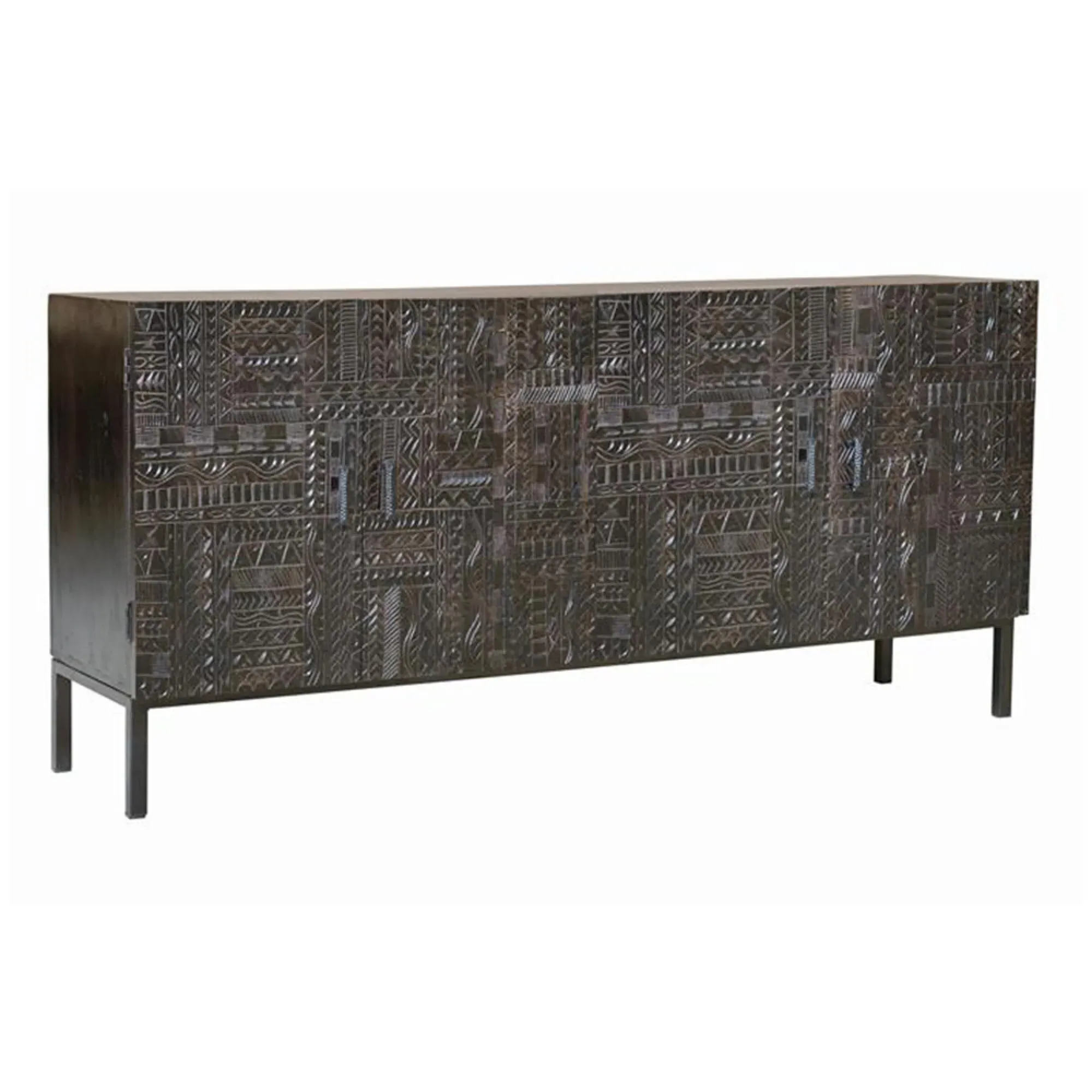 Macedonia Carved 4 Door Sideboard - Dark Walnut, Mango Wood