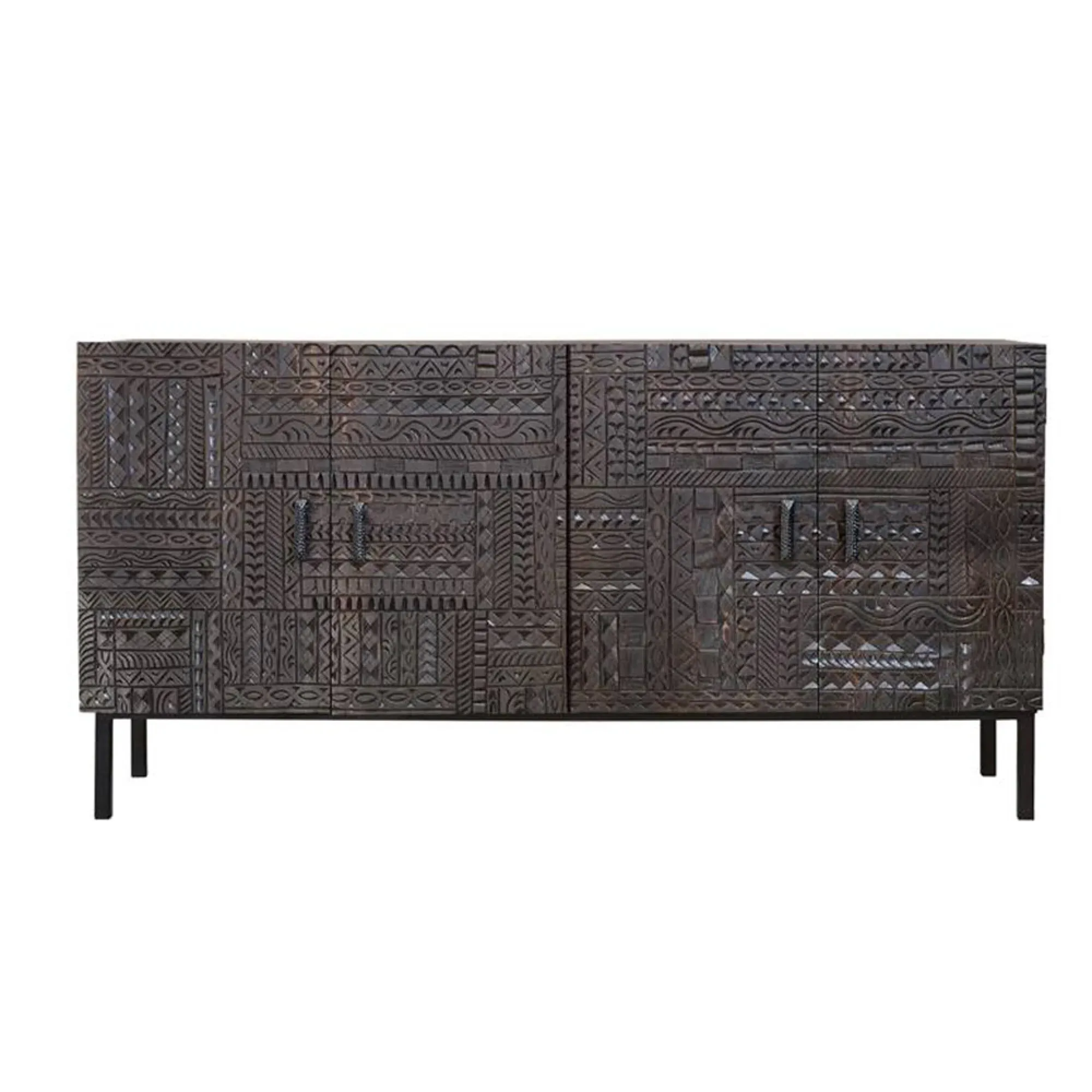 Macedonia Carved 4 Door Sideboard - Dark Walnut, Mango Wood