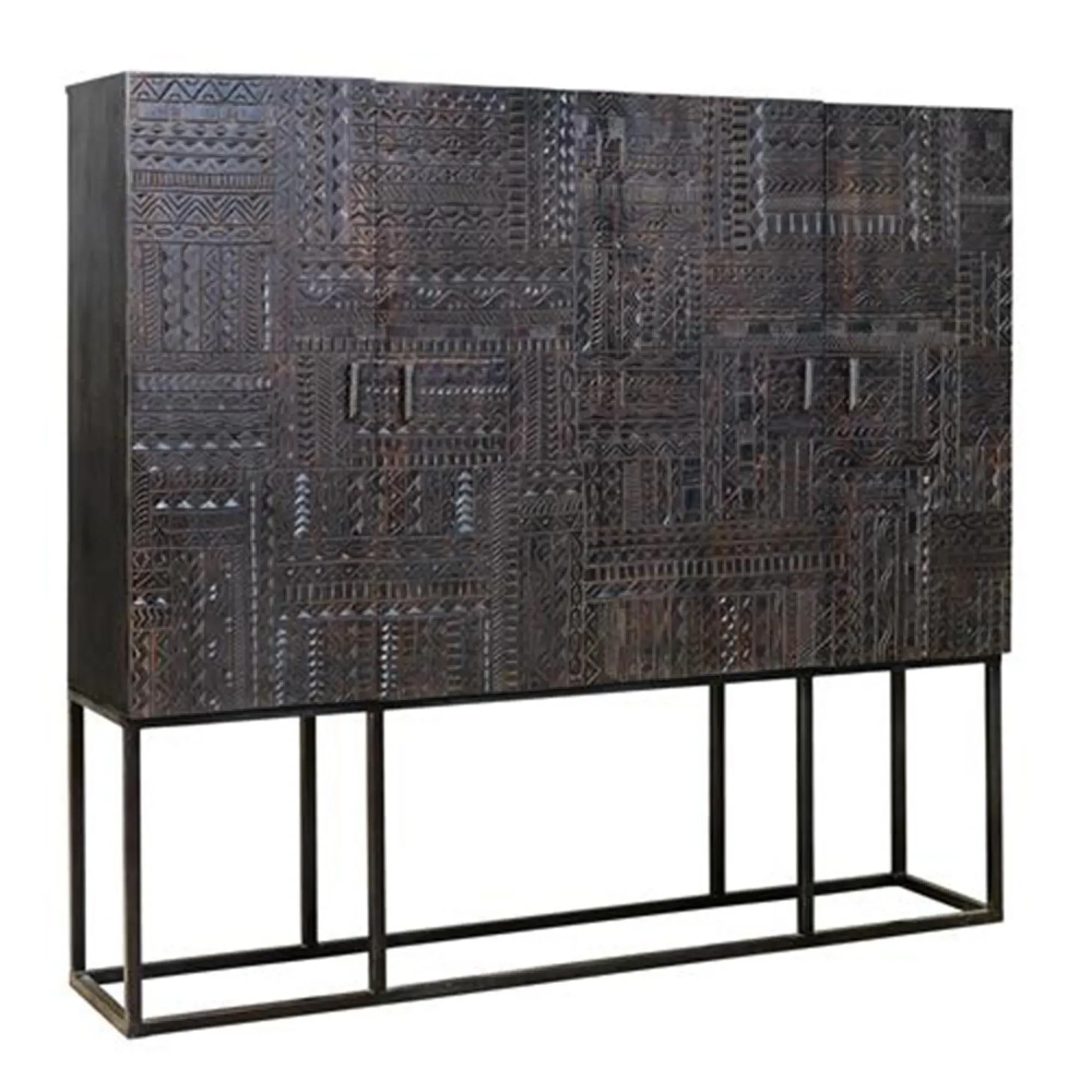 Macedonia Carved Large 4 Door Hall Cabinet - Dark Walnut