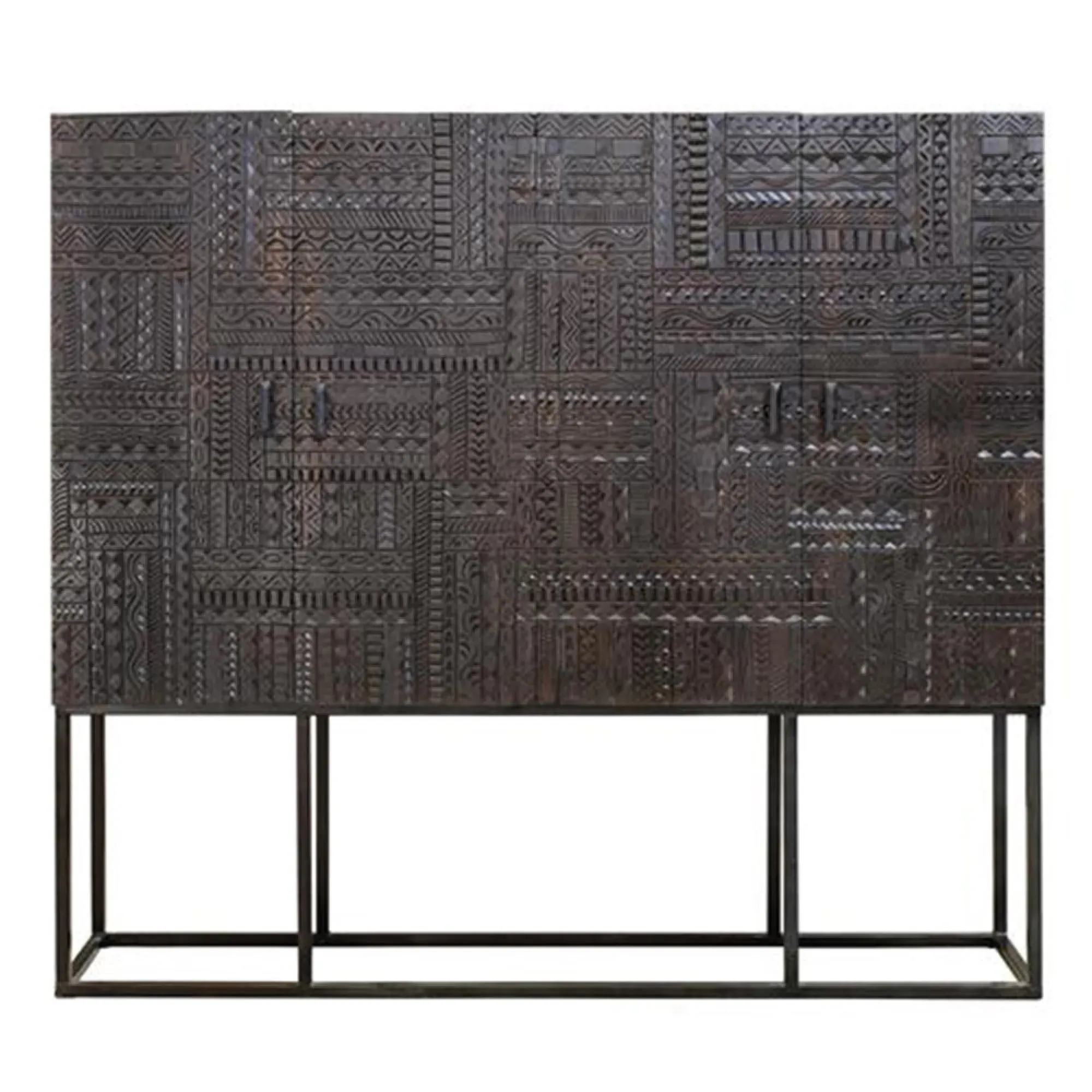 Macedonia Carved Large 4 Door Hall Cabinet - Dark Walnut