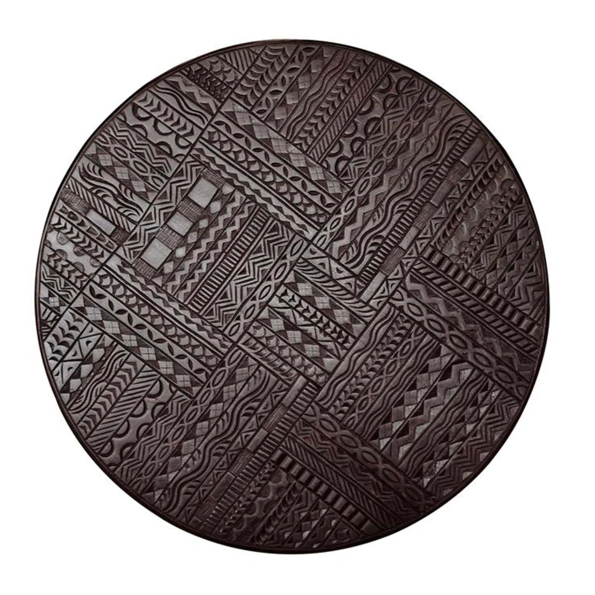 Macedonia Carved Round Coffee Table - Dark Walnut, Mango Wood