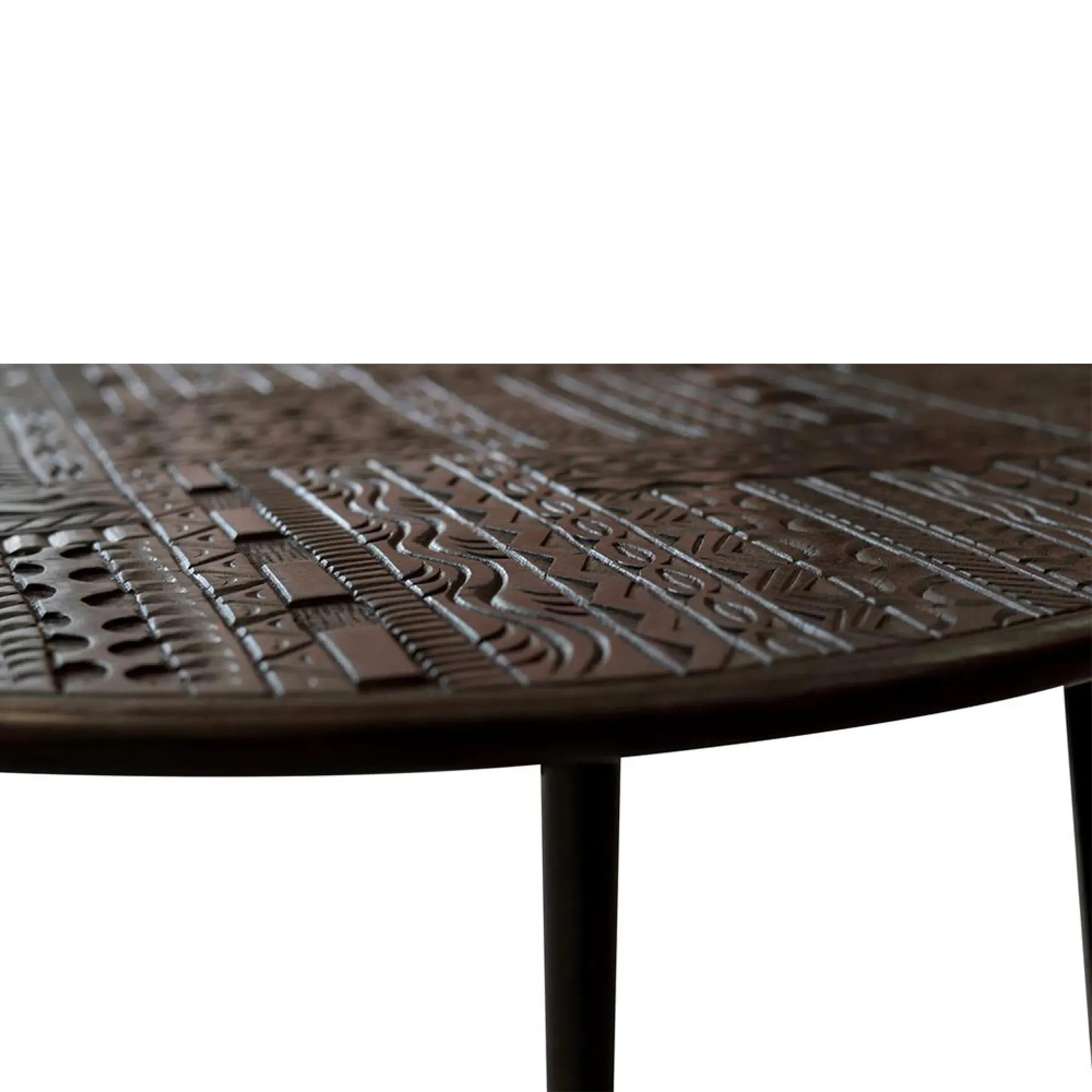 Macedonia Carved Round Coffee Table - Dark Walnut, Mango Wood