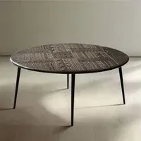 Macedonia Carved Round Coffee Table - Dark Walnut, Mango Wood