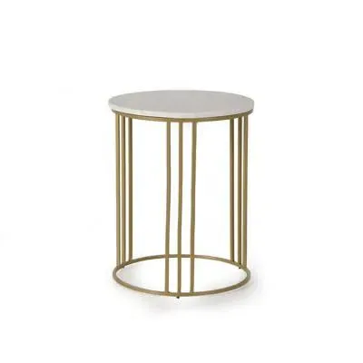 Matassi Round Side Table - White, Marble