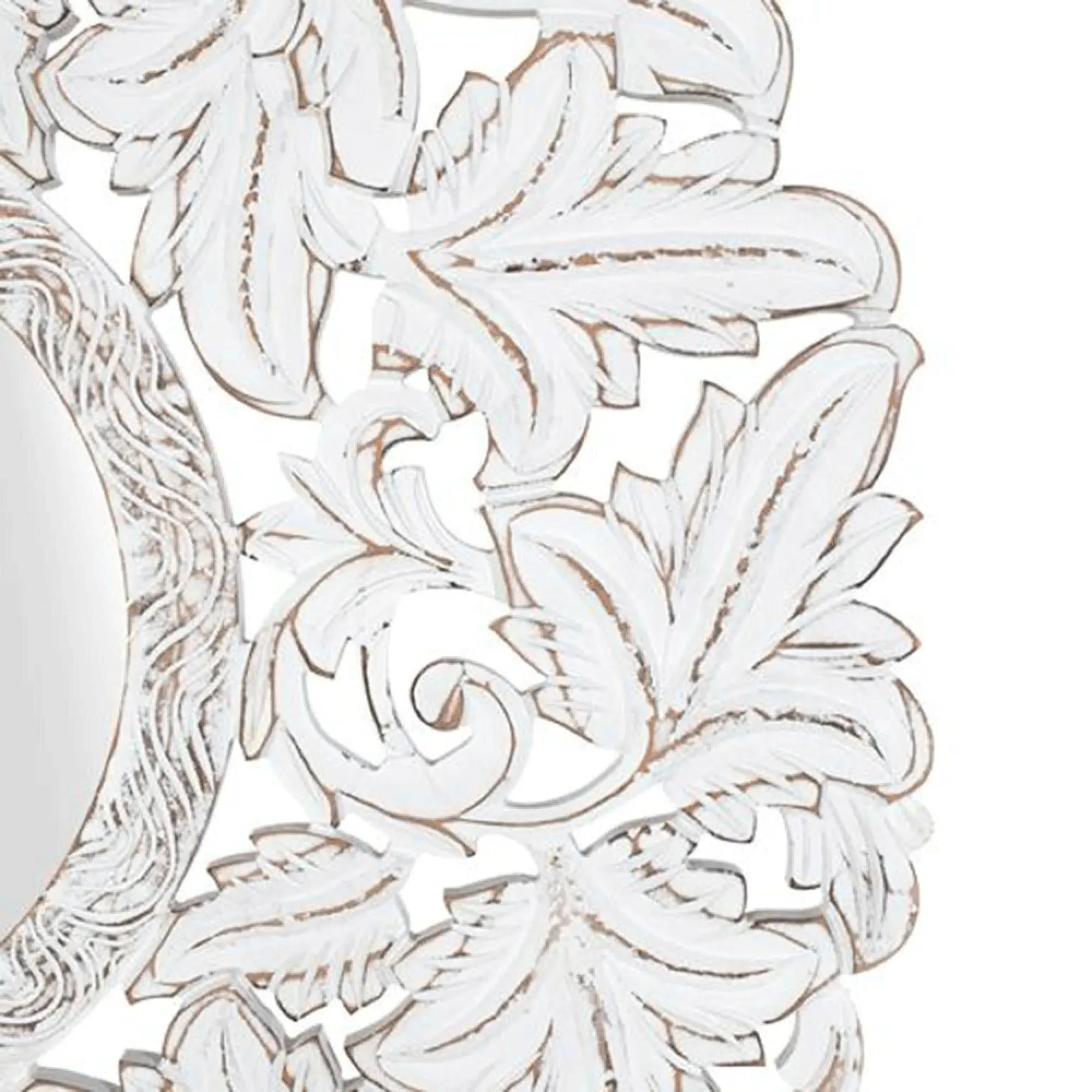 Meadow Round Wall Mirror - White, Carved