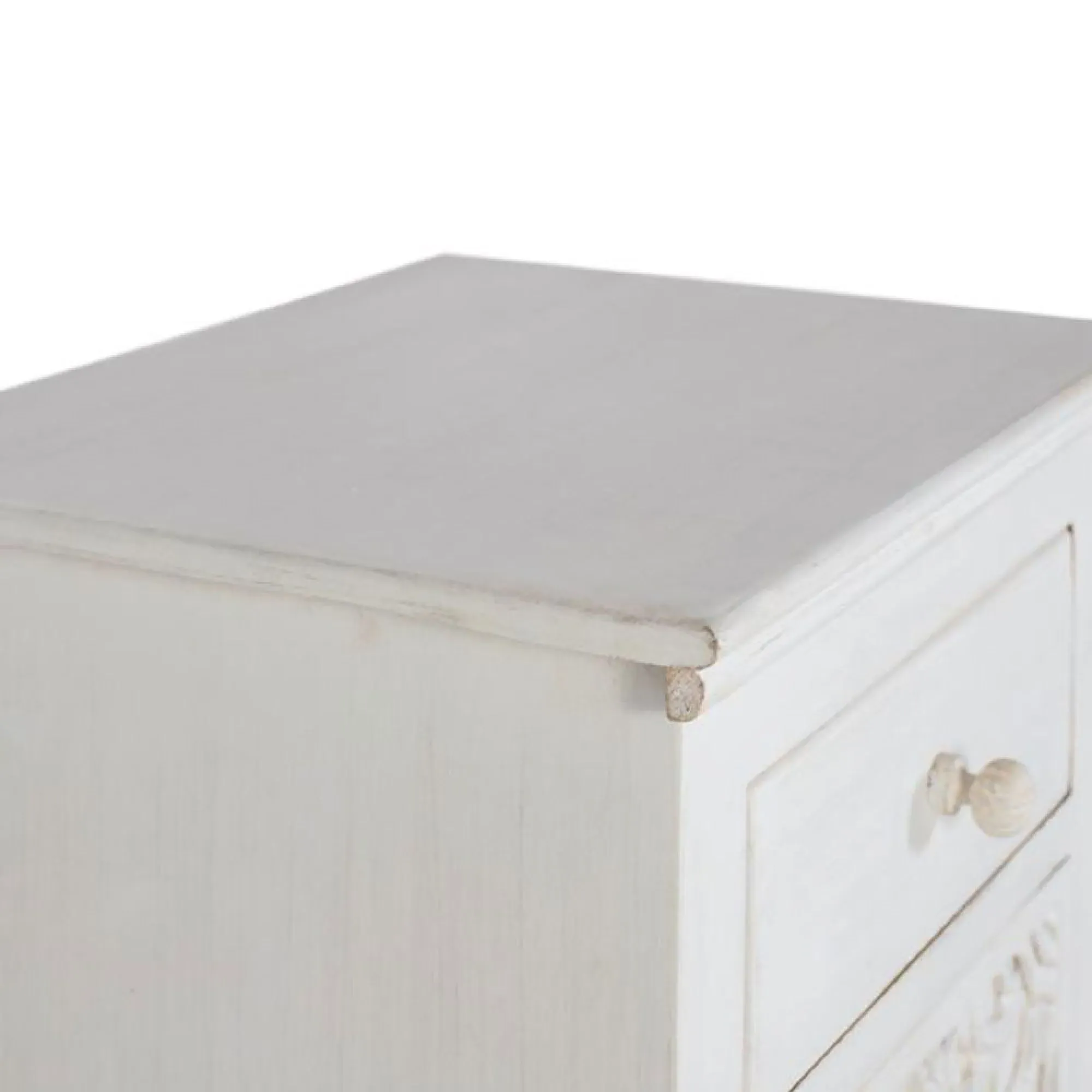 Medio Carved 2 Drawer Bedside Cabinet - White, Mango Wood