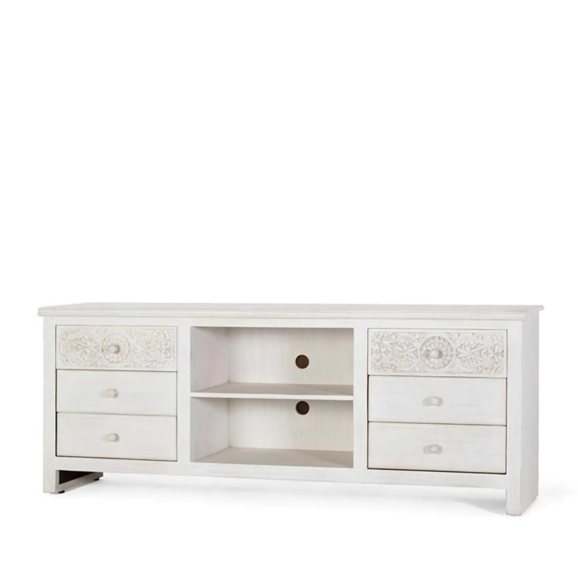 Medio Large TV Unit - White, Mango Wood